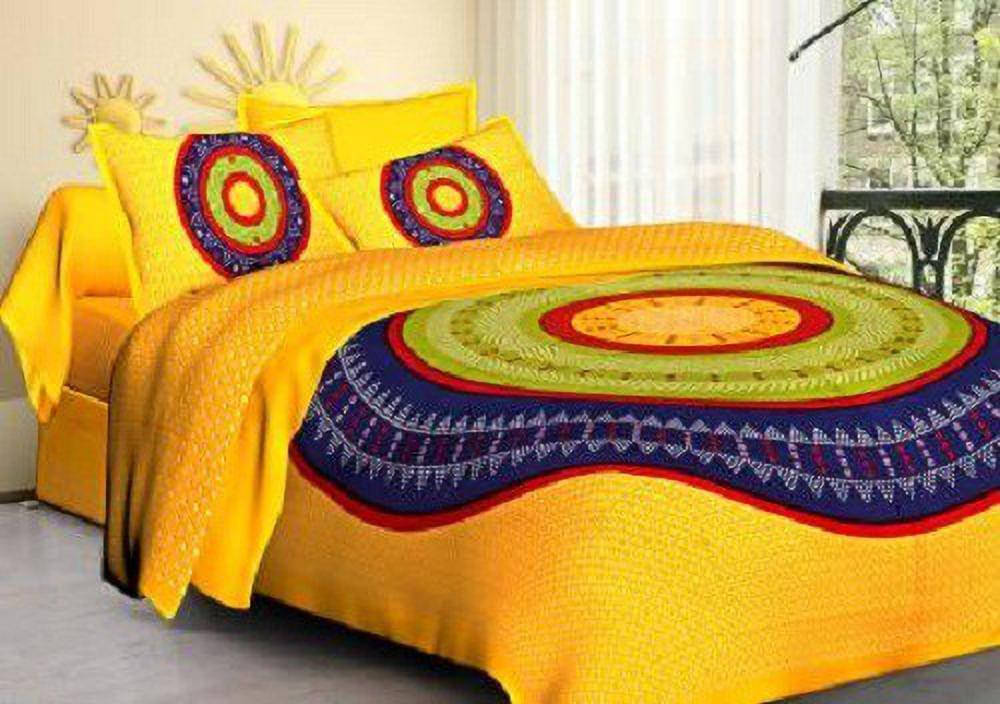     			Navkaar Creation Cotton 1 Double Bedsheet with 2 Pillow Covers ( Yellow )