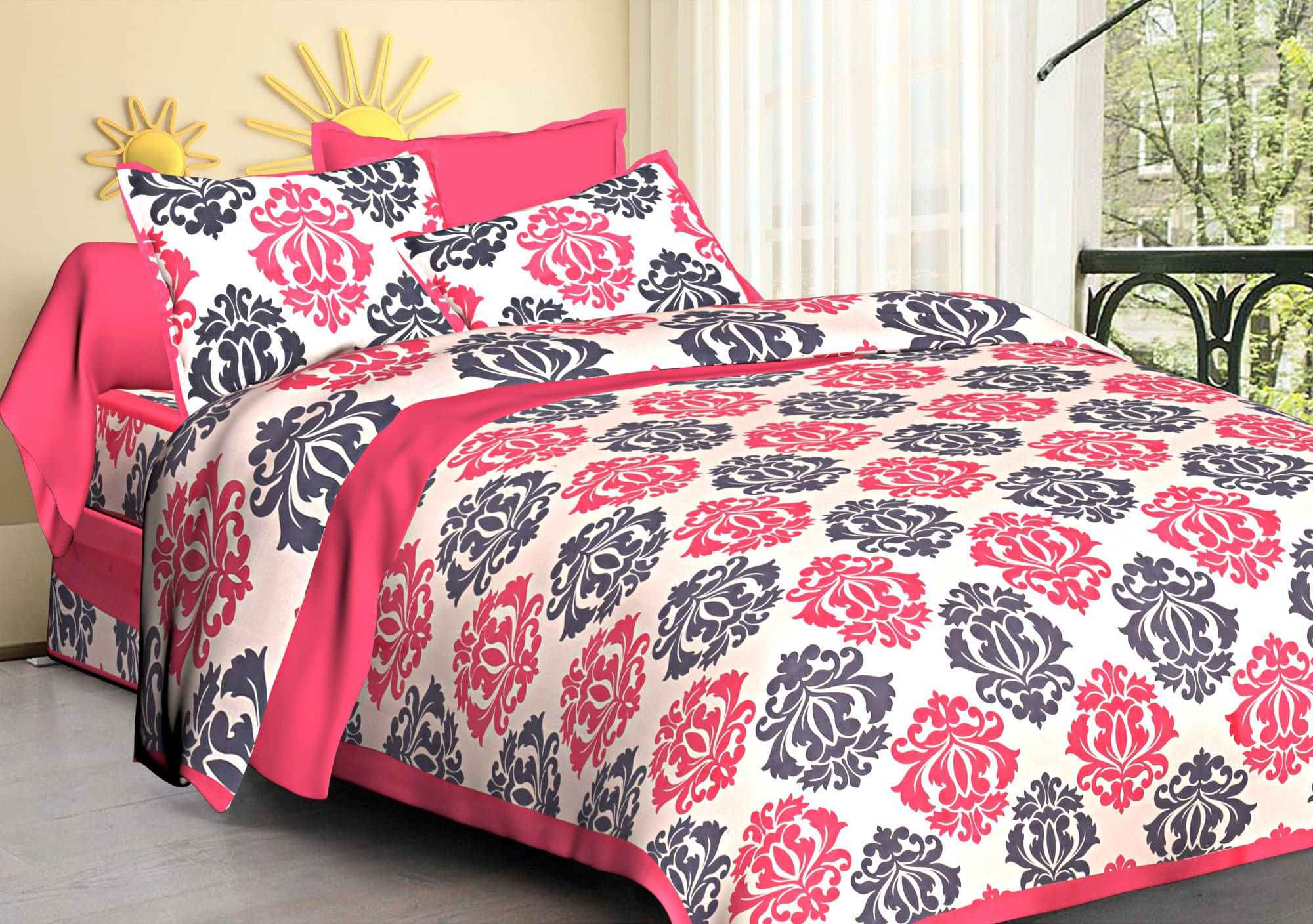 Navkaar Creation Cotton 1 Double Bedsheet with 2 Pillow Covers ( Pink ) Navkaar Creation Cotton 1 Double Bedsheet with 2 Pillow Covers ( Pink )
