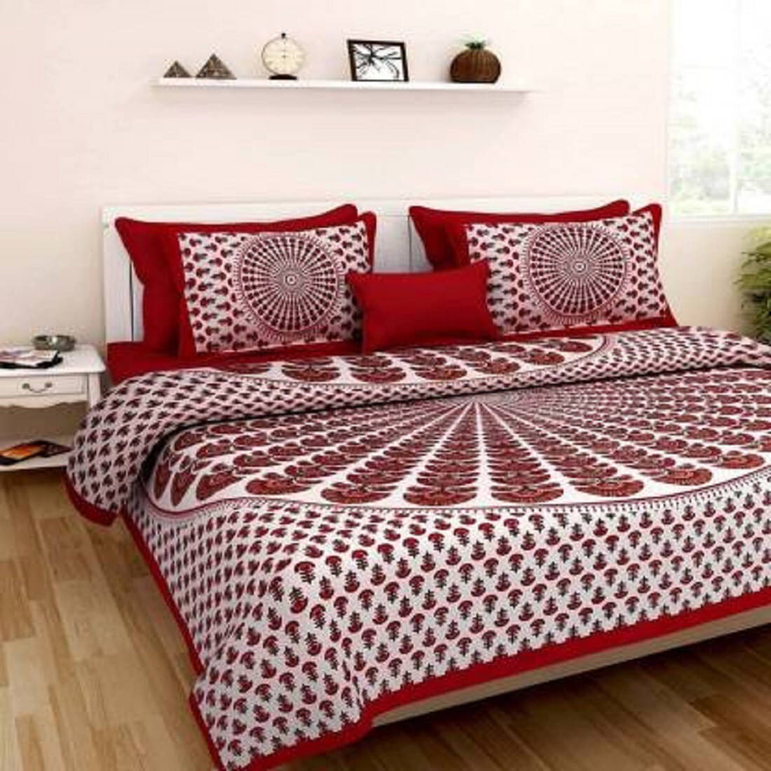 Navkaar Creation Cotton 1 Double Bedsheet with 2 Pillow Covers ( Red ) Navkaar Creation Cotton 1 Double Bedsheet with 2 Pillow Covers ( Red )