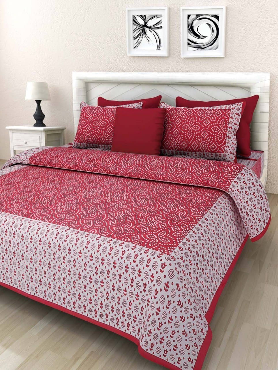     			Navkaar Creation Cotton 1 Double Bedsheet with 2 Pillow Covers ( Maroon )