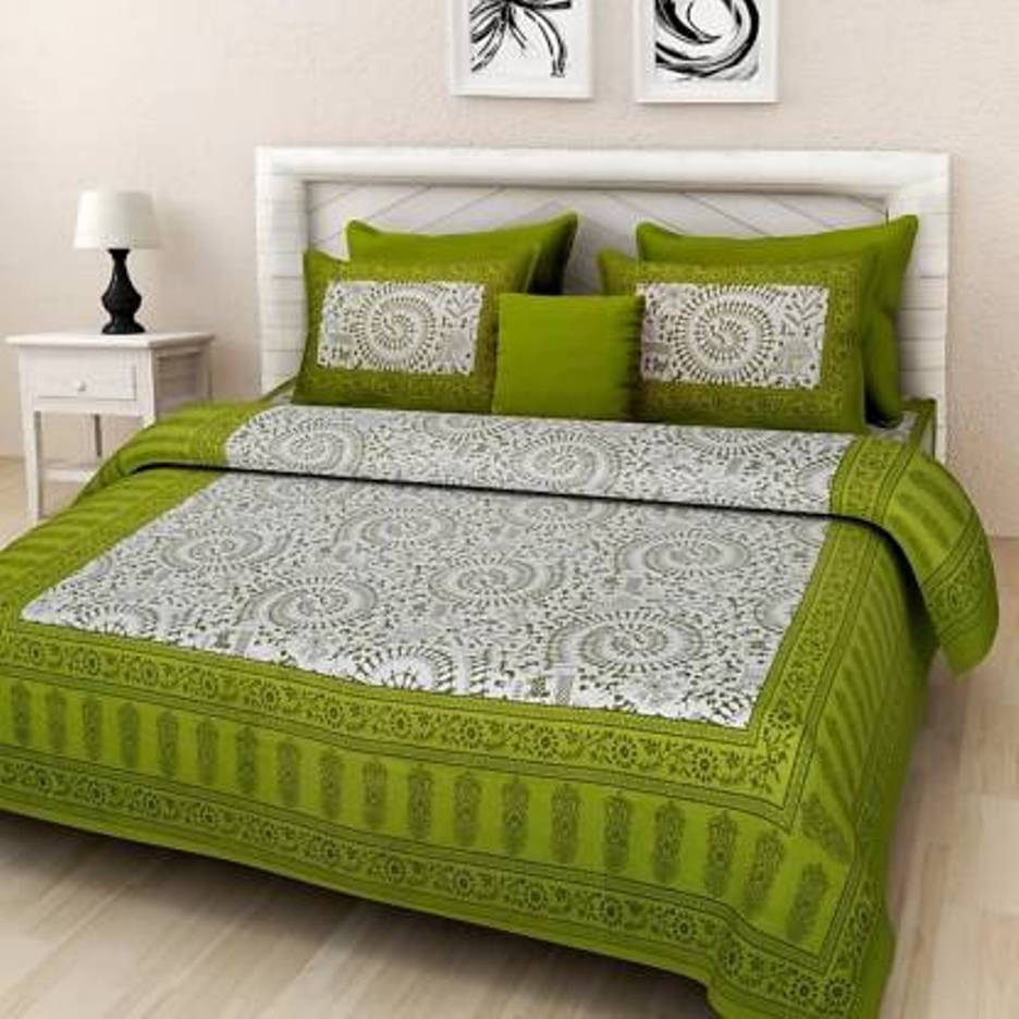     			Navkaar Creation Cotton 1 Double Bedsheet with 2 Pillow Covers ( Green )