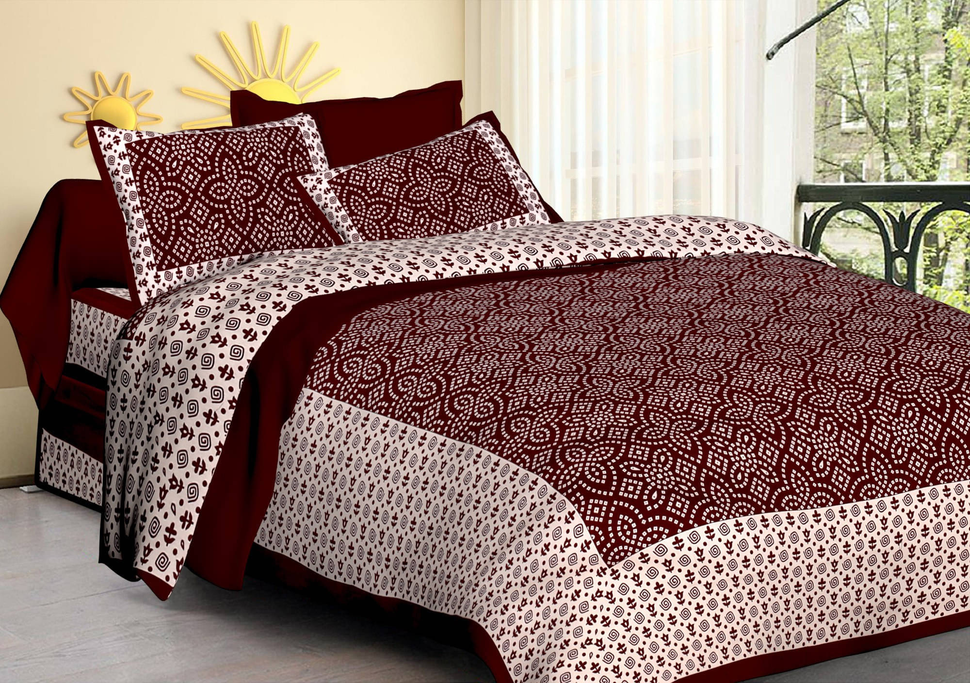     			Navkaar Creation Cotton 1 Double Bedsheet with 2 Pillow Covers ( Maroon )