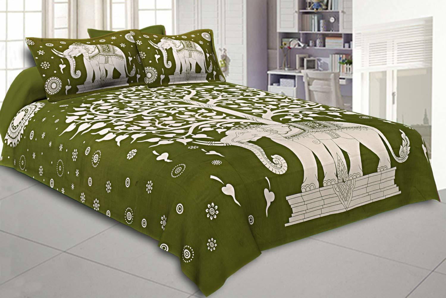    			Navkaar Creation Cotton 1 Double Bedsheet with 2 Pillow Covers ( Green )