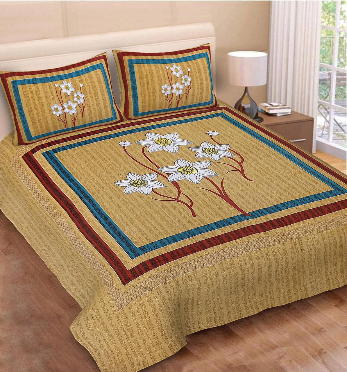     			Navkaar Creation Cotton 1 Double Bedsheet with 2 Pillow Covers ( Brown )