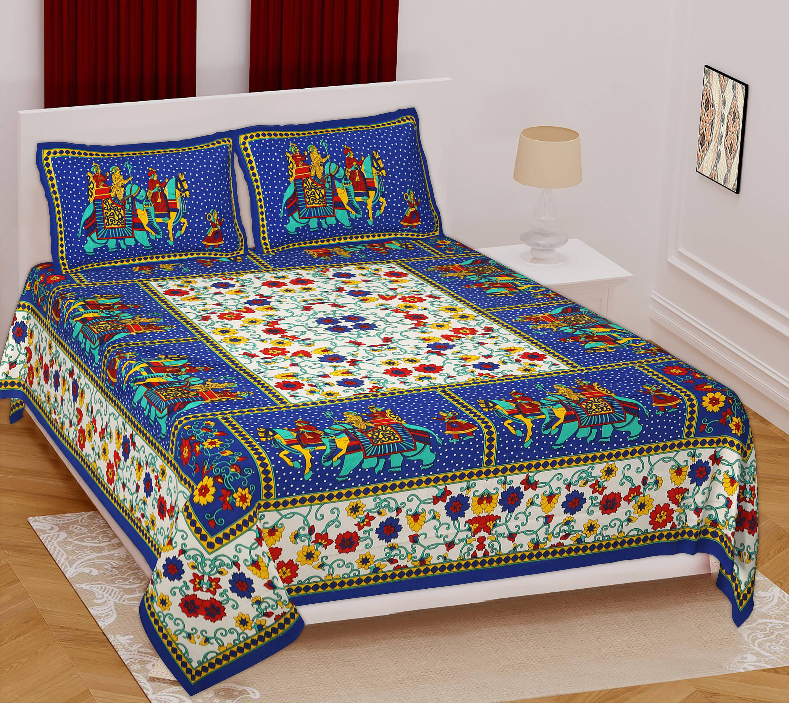     			Navkaar Creation Cotton 1 Double Bedsheet with 2 Pillow Covers ( Multicolor )