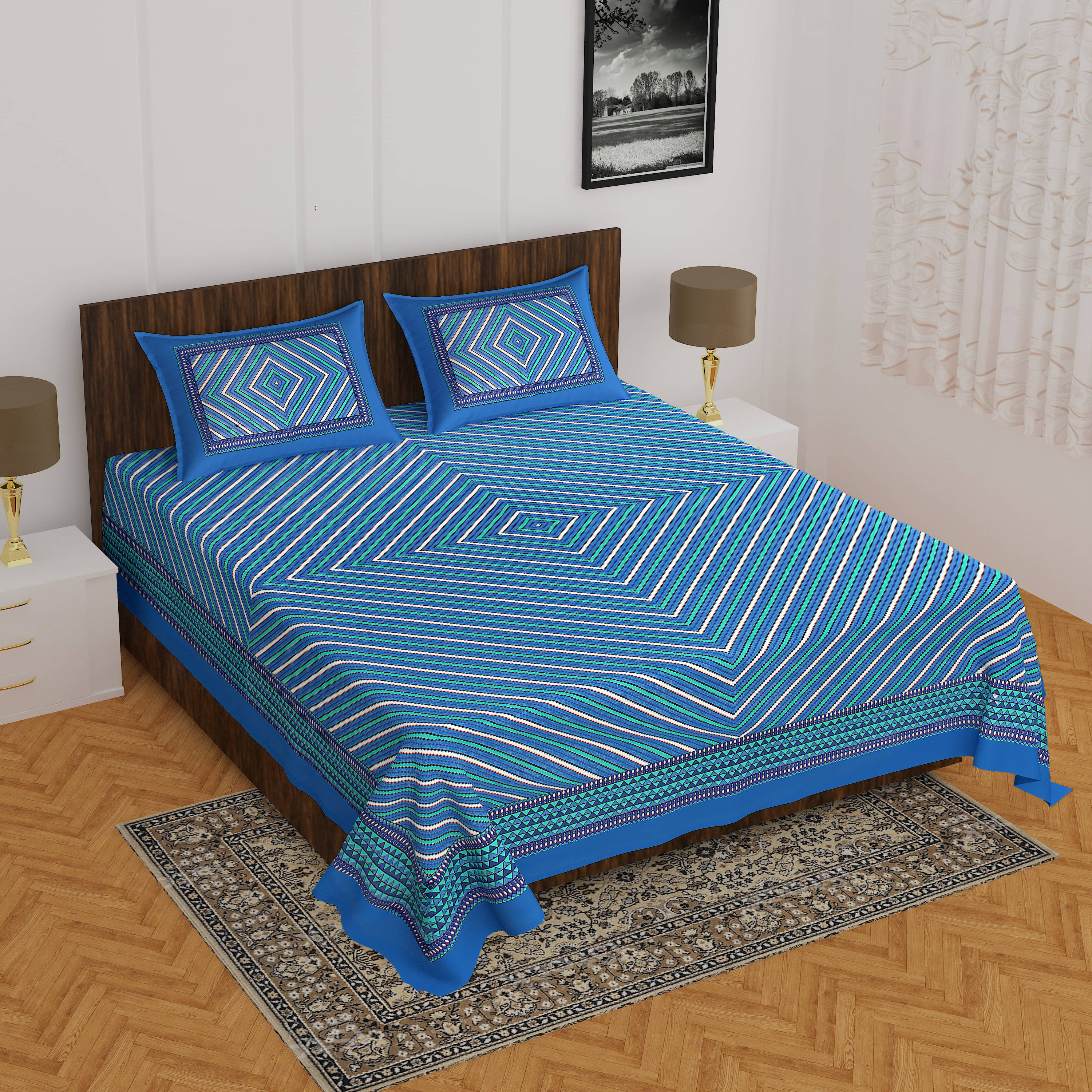 Navkaar Creation Cotton 1 Double Bedsheet with 2 Pillow Covers ( Blue ) Navkaar Creation Cotton 1 Double Bedsheet with 2 Pillow Covers ( Blue )