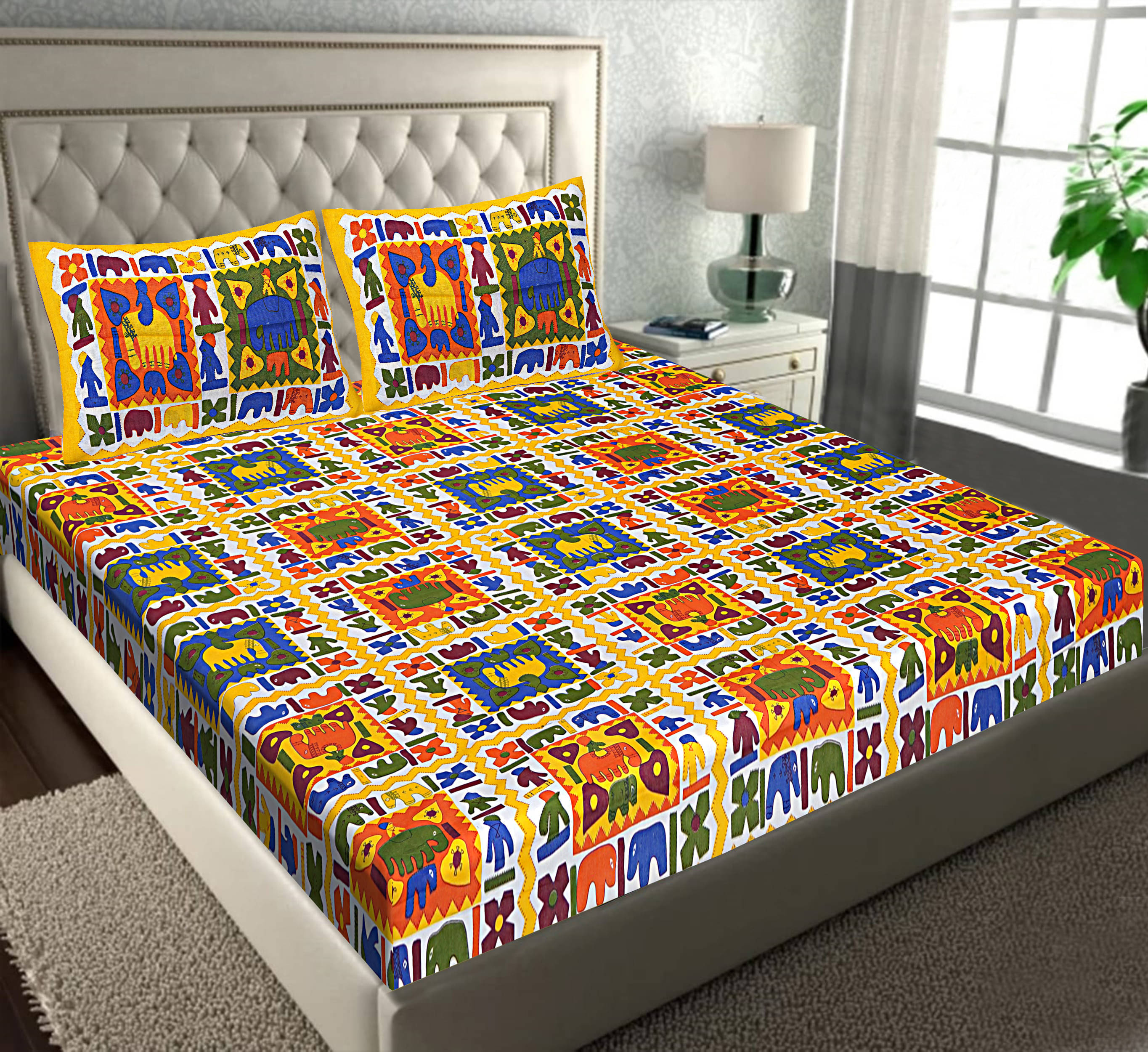 Navkaar Creation Cotton 1 Double Bedsheet with 2 Pillow Covers ( Yellow ) Navkaar Creation Cotton 1 Double Bedsheet with 2 Pillow Covers ( Yellow )