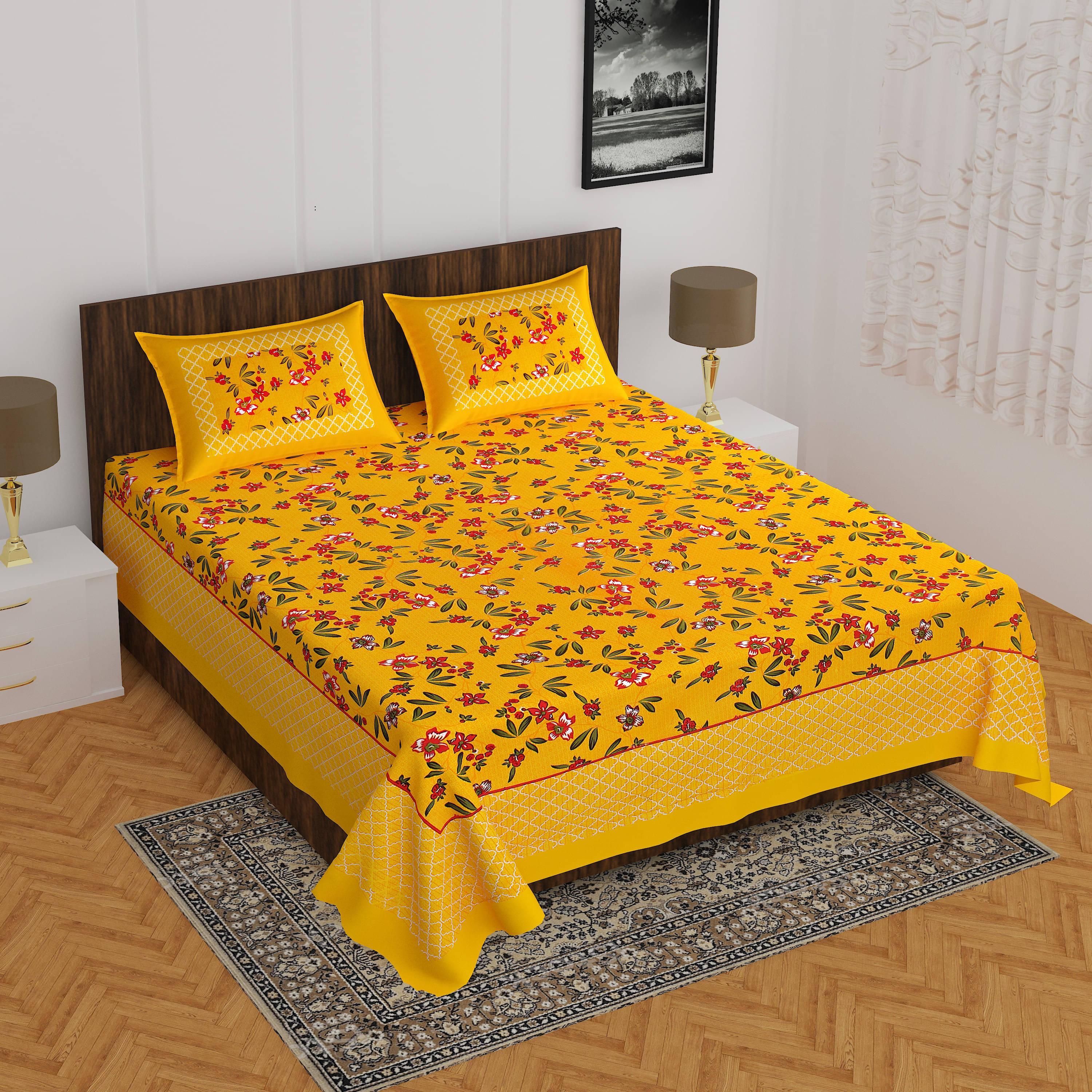 Navkaar Creation Cotton 1 Double Bedsheet with 2 Pillow Covers ( Multicolor ) Navkaar Creation Cotton 1 Double Bedsheet with 2 Pillow Covers ( Multicolor )