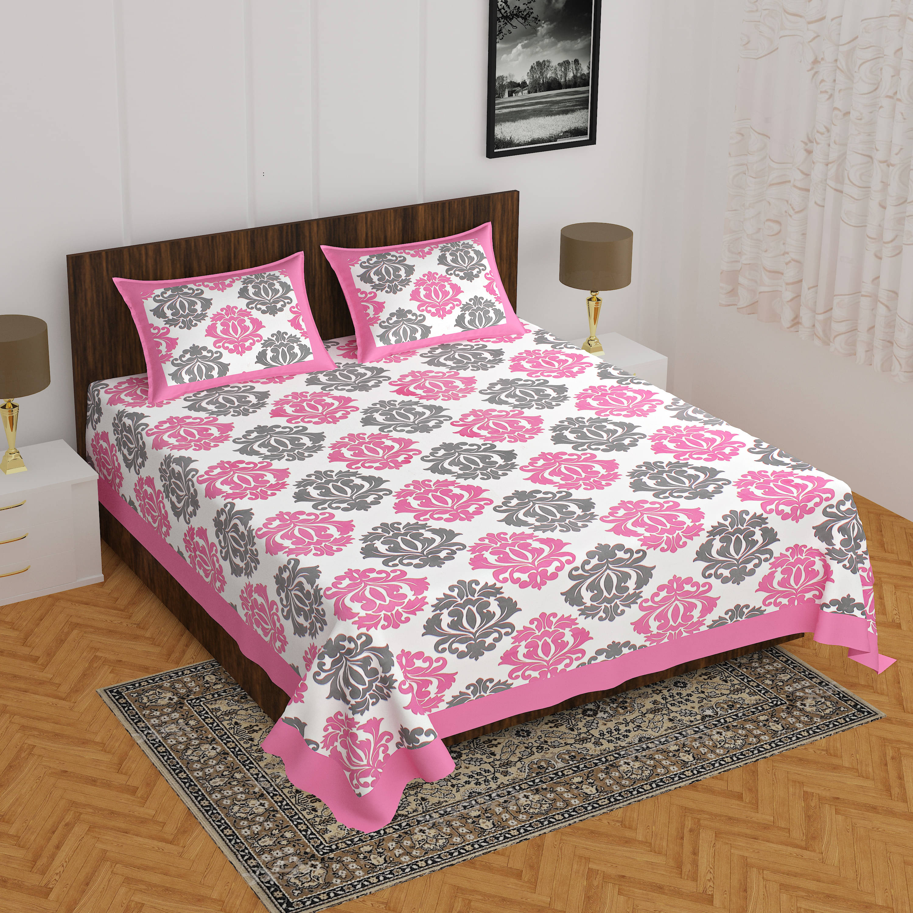     			Navkaar Creation Cotton 1 Double Bedsheet with 2 Pillow Covers ( Pink )