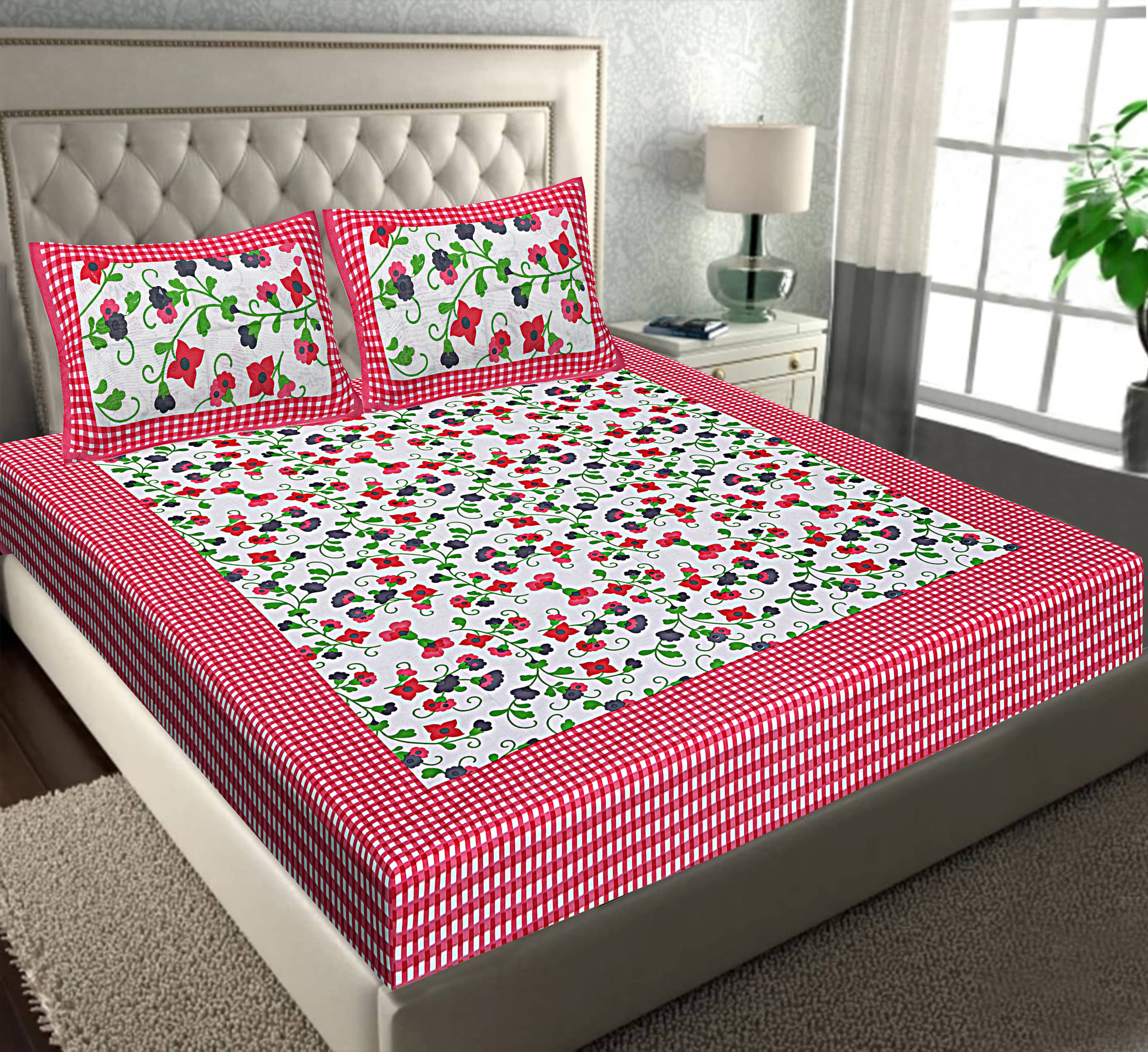 Navkaar Creation Cotton 1 Double Bedsheet with 2 Pillow Covers ( Red ) Navkaar Creation Cotton 1 Double Bedsheet with 2 Pillow Covers ( Red )