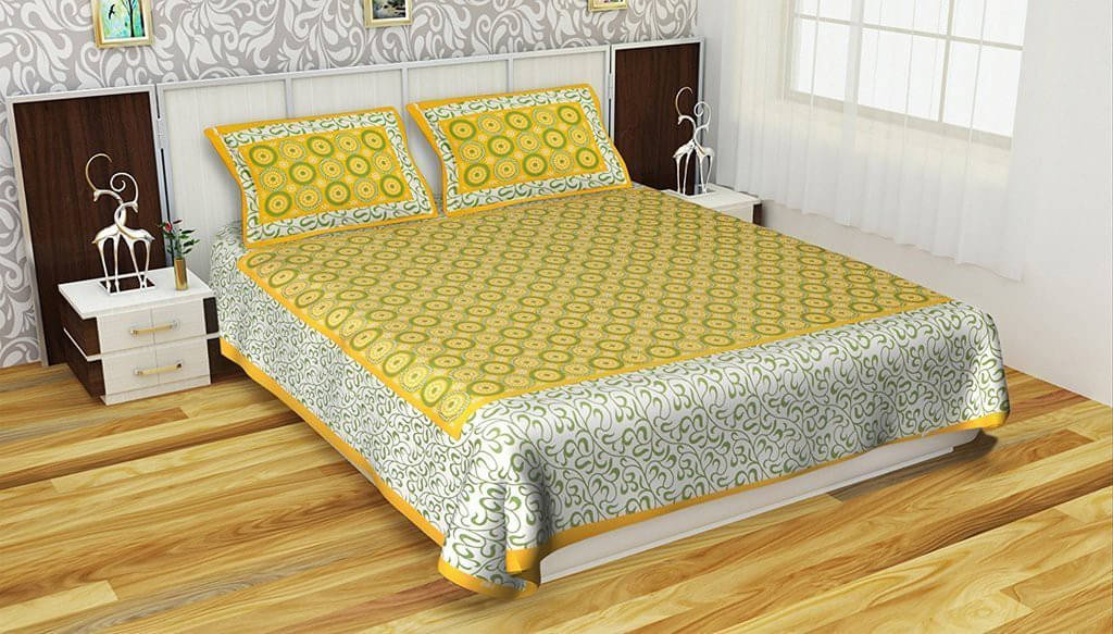     			Navkaar Creation Cotton 1 Double Bedsheet with 2 Pillow Covers ( Green )
