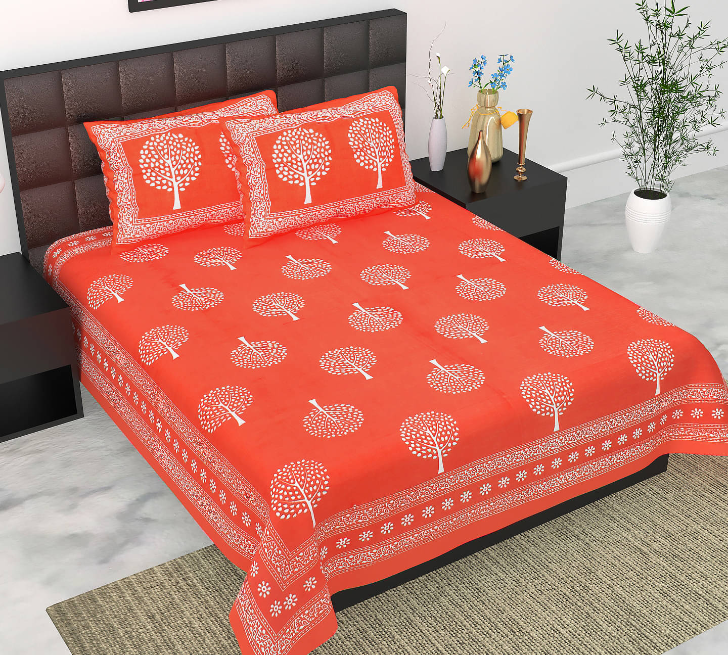     			Navkaar Creation Cotton 1 Double Bedsheet with 2 Pillow Covers ( Orange )