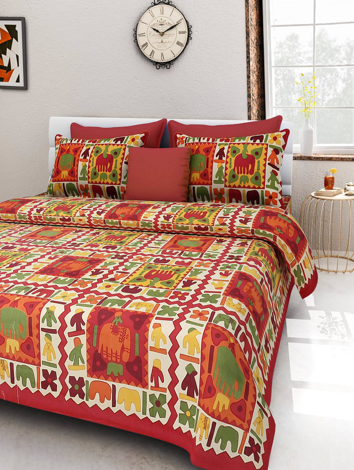     			Navkaar Creation Cotton 1 Double Bedsheet with 2 Pillow Covers ( Multicolor )