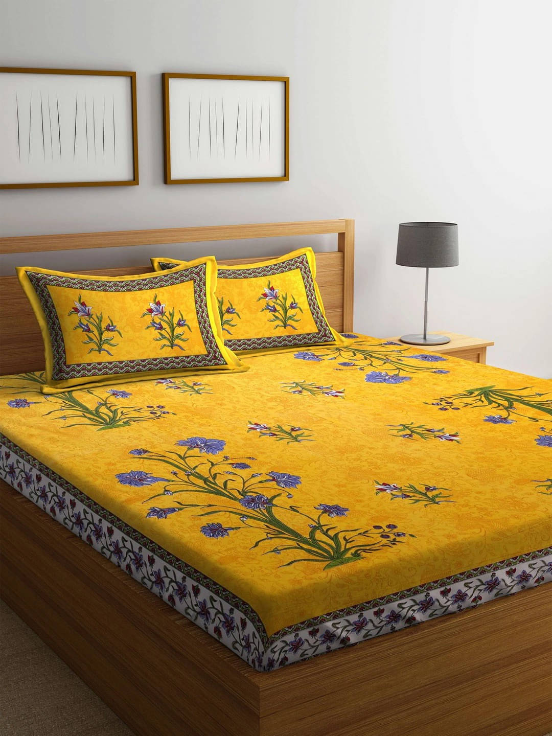 Navkaar Creation Cotton 1 Double Bedsheet with 2 Pillow Covers ( Yellow ) Navkaar Creation Cotton 1 Double Bedsheet with 2 Pillow Covers ( Yellow )
