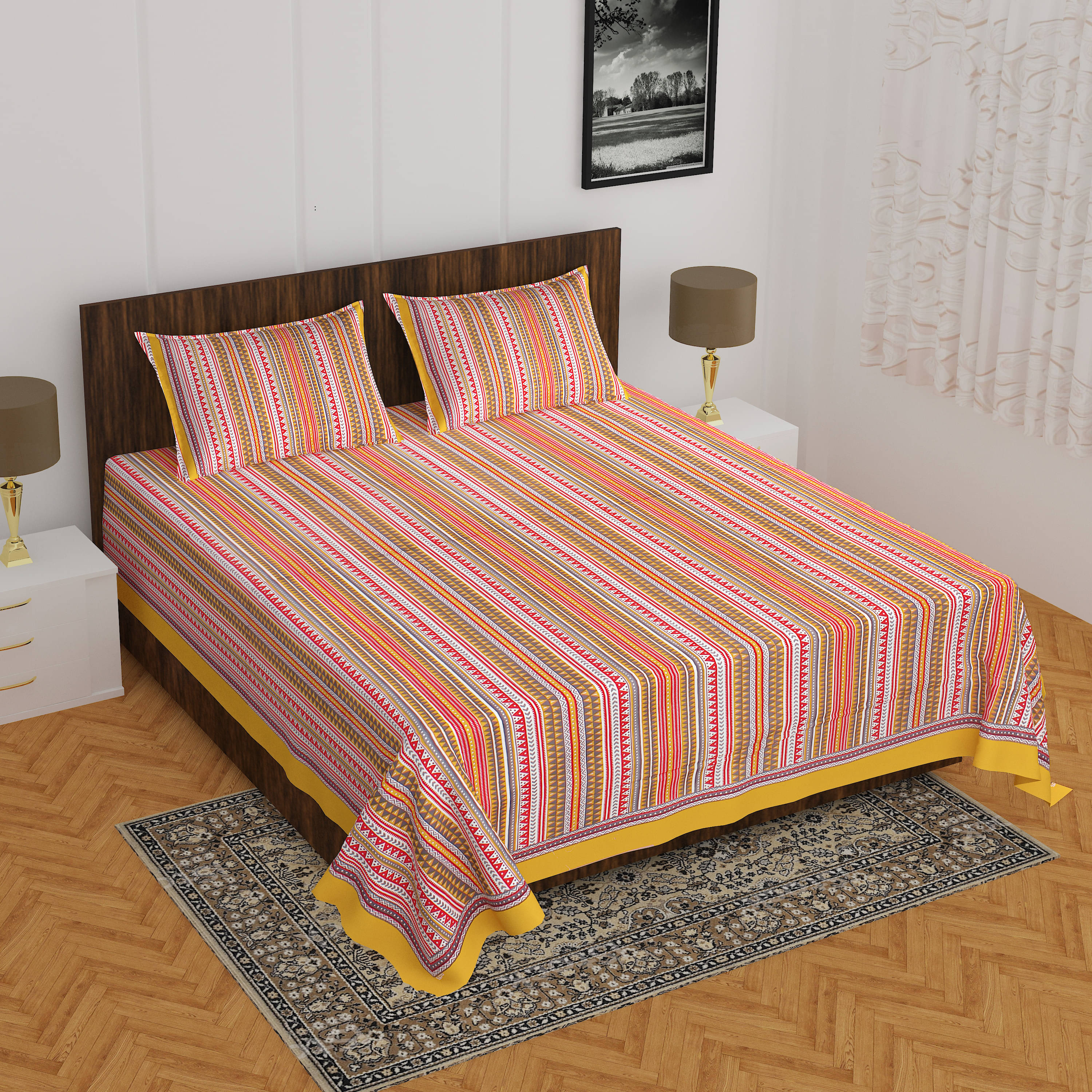 Navkaar Creation Cotton 1 Double Bedsheet with 2 Pillow Covers ( Multicolor ) Navkaar Creation Cotton 1 Double Bedsheet with 2 Pillow Covers ( Multicolor )