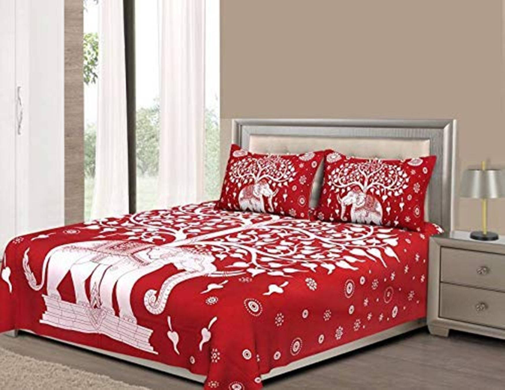     			Navkaar Creation Cotton 1 Double Bedsheet with 2 Pillow Covers ( Red )