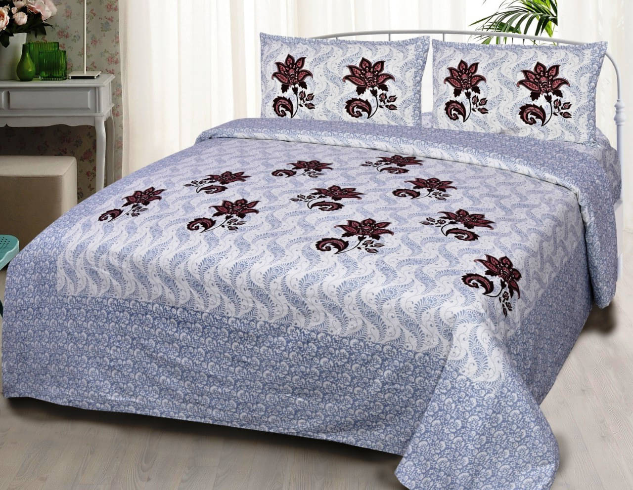 Navkaar Creation Cotton 1 Double Bedsheet with 2 Pillow Covers ( Blue ) Navkaar Creation Cotton 1 Double Bedsheet with 2 Pillow Covers ( Blue )