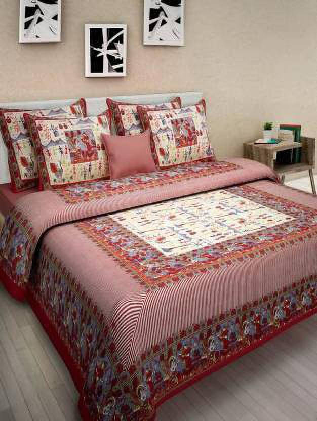     			Navkaar Creation Cotton 1 Double Bedsheet with 2 Pillow Covers ( Red )