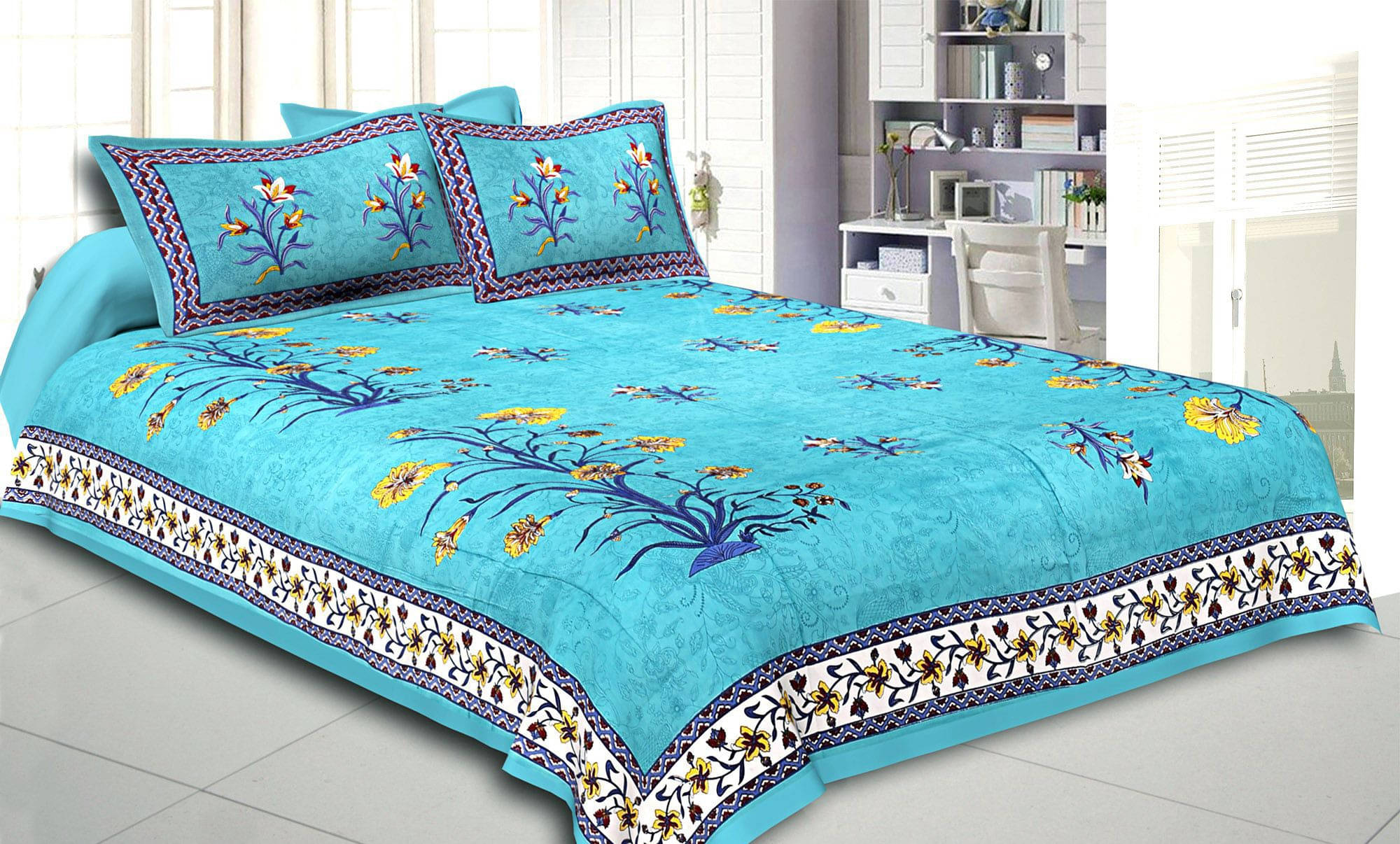Navkaar Creation Cotton 1 Double Bedsheet with 2 Pillow Covers ( Blue ) Navkaar Creation Cotton 1 Double Bedsheet with 2 Pillow Covers ( Blue )