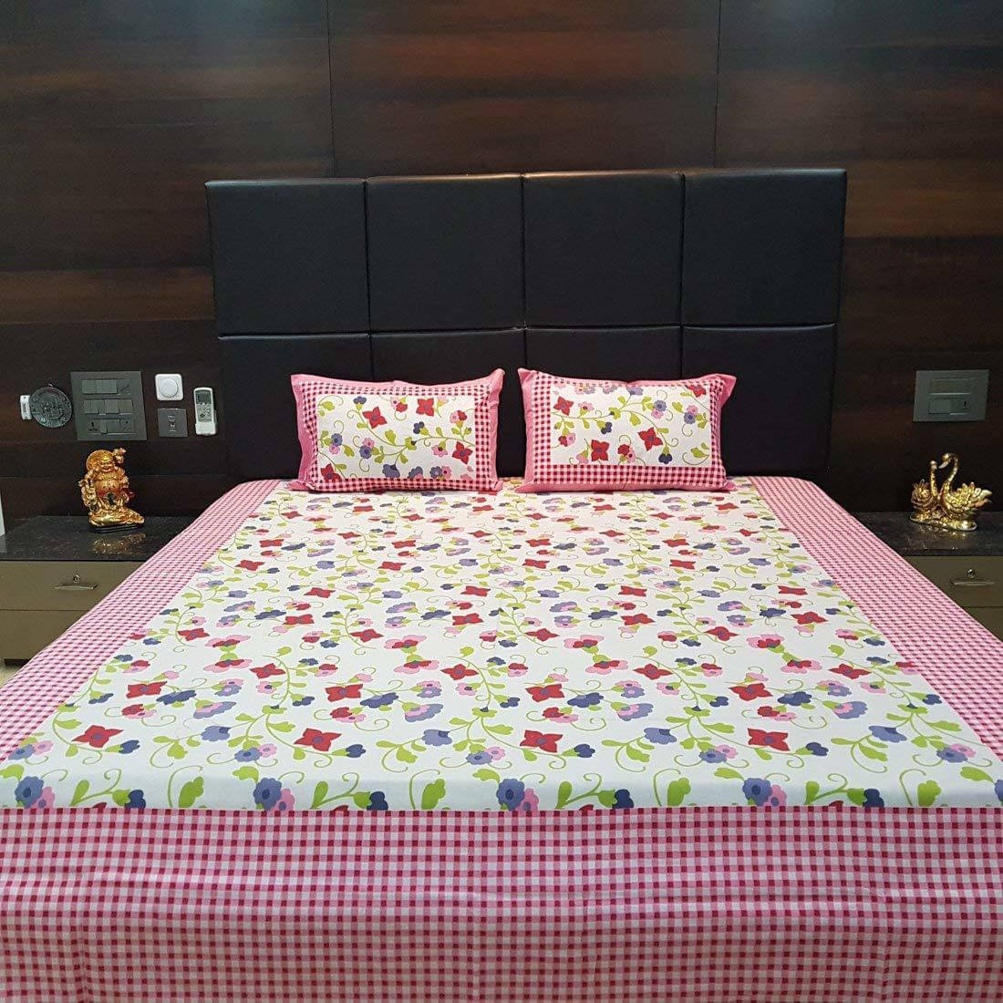     			Navkaar Creation Cotton 1 Double Bedsheet with 2 Pillow Covers ( Pink )