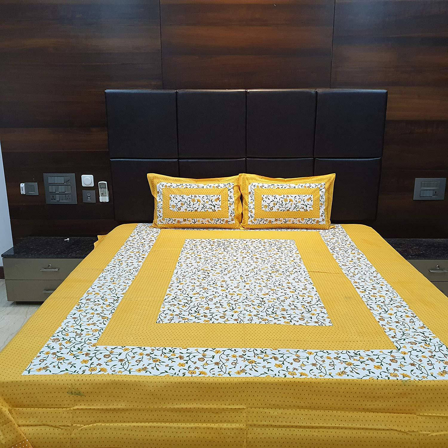 Navkaar Creation Cotton 1 Double Bedsheet with 2 Pillow Covers ( Yellow ) Navkaar Creation Cotton 1 Double Bedsheet with 2 Pillow Covers ( Yellow )