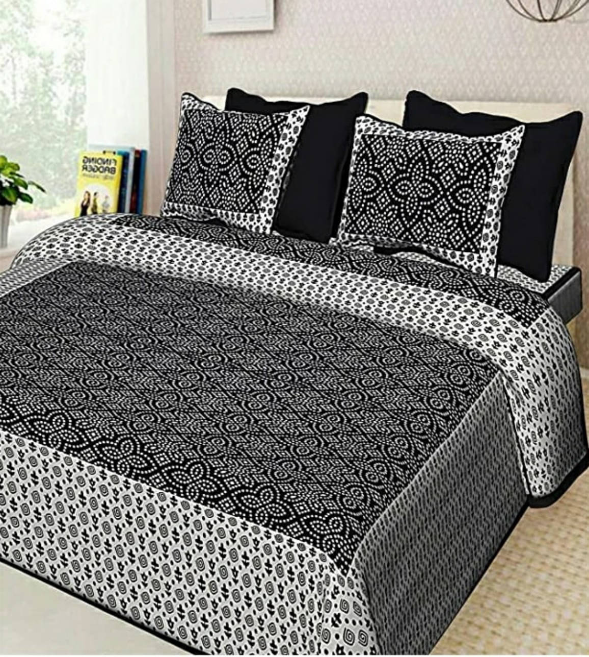 Navkaar Creation Cotton 1 Double Bedsheet with 2 Pillow Covers ( Black ) Navkaar Creation Cotton 1 Double Bedsheet with 2 Pillow Covers ( Black )