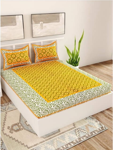 Navkaar Creation Cotton 1 Double Bedsheet with 2 Pillow Covers ( Yellow ) Navkaar Creation Cotton 1 Double Bedsheet with 2 Pillow Covers ( Yellow )