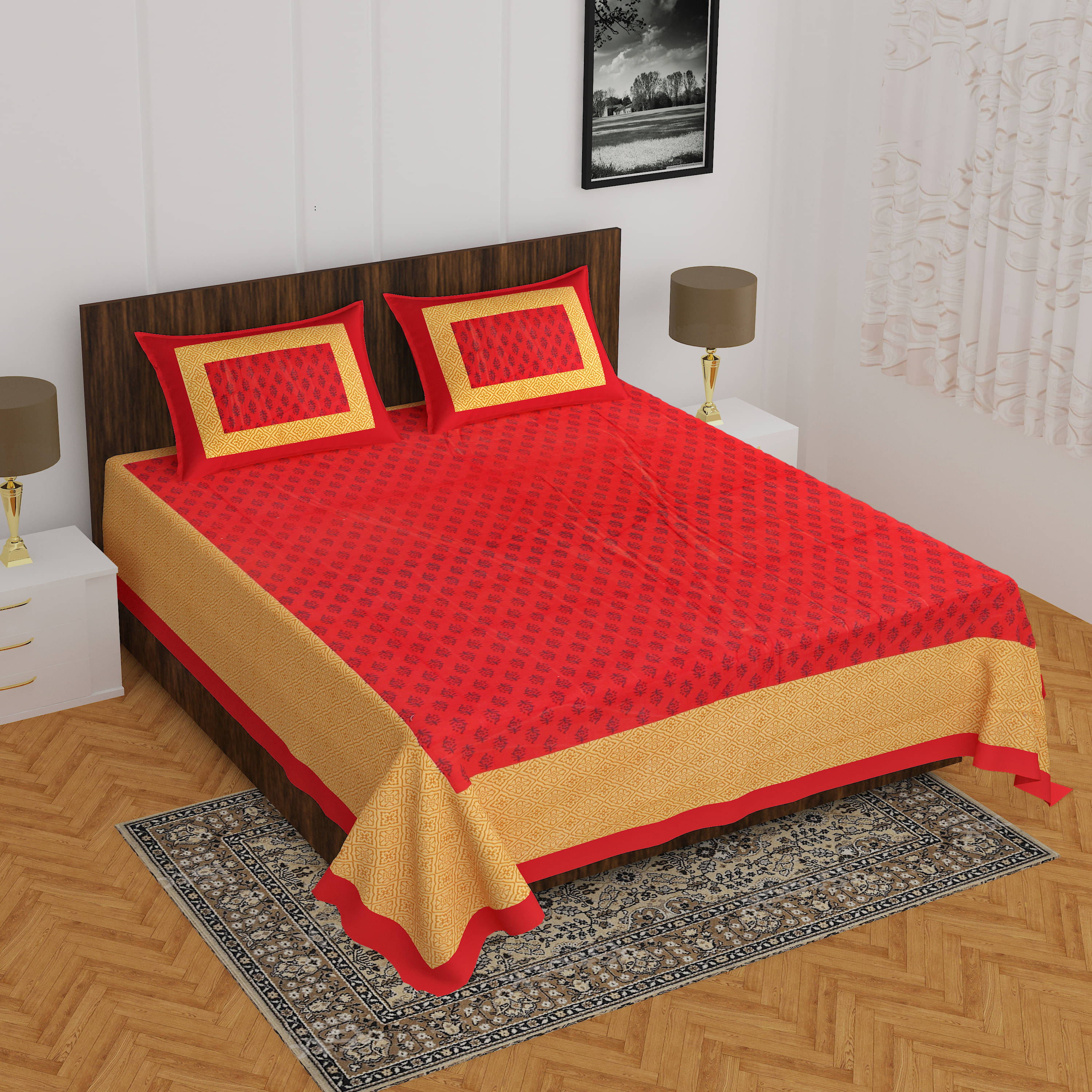     			Navkaar Creation Cotton 1 Double Bedsheet with 2 Pillow Covers ( Yellow )