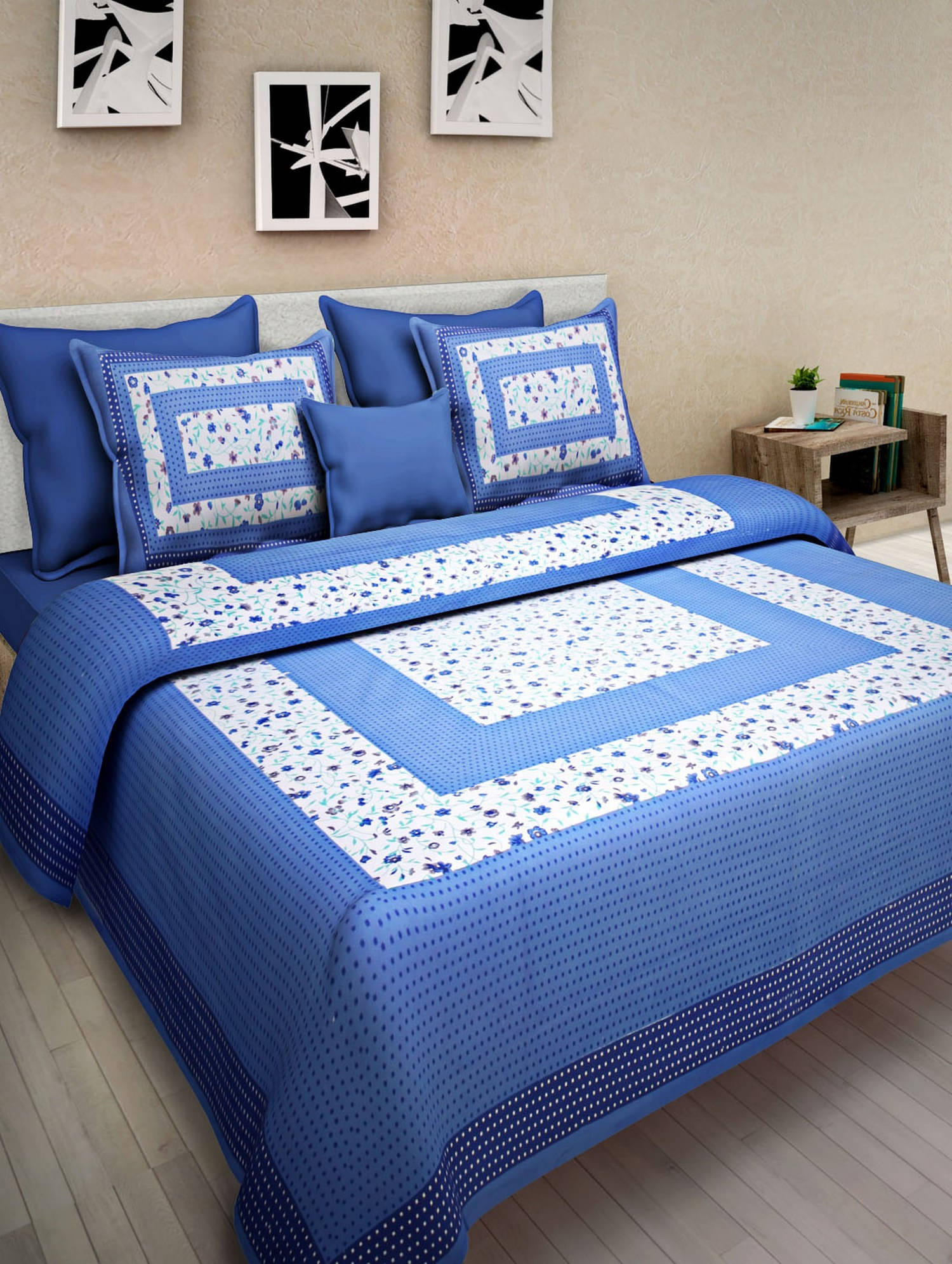 Navkaar Creation Cotton 1 Double Bedsheet with 2 Pillow Covers ( Blue ) Navkaar Creation Cotton 1 Double Bedsheet with 2 Pillow Covers ( Blue )