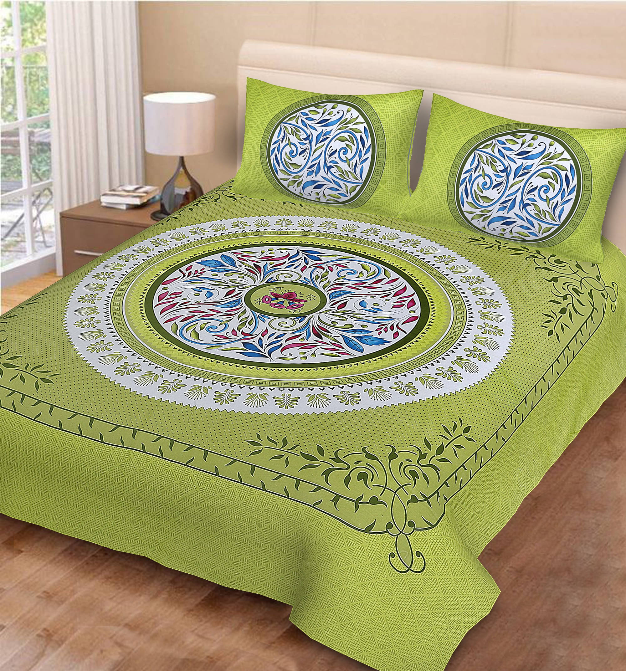 Navkaar Creation Cotton 1 Double Bedsheet with 2 Pillow Covers ( Green ) Navkaar Creation Cotton 1 Double Bedsheet with 2 Pillow Covers ( Green )