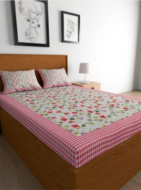     			Navkaar Creation Cotton 1 Double Bedsheet with 2 Pillow Covers ( Pink )