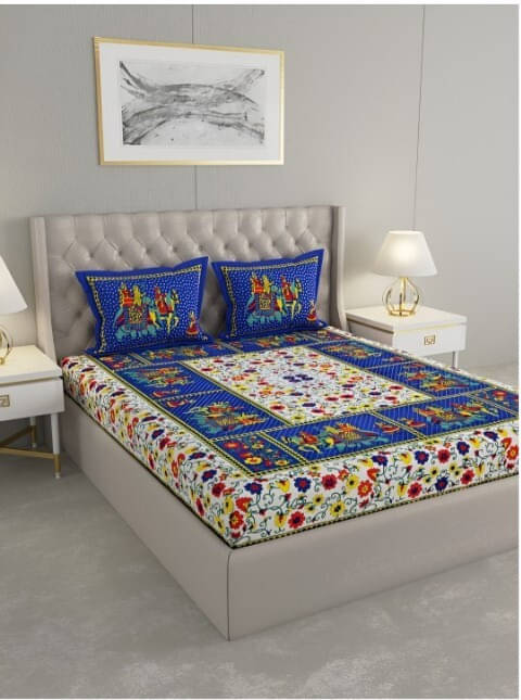 Navkaar Creation Cotton 1 Double Bedsheet with 2 Pillow Covers ( Blue ) Navkaar Creation Cotton 1 Double Bedsheet with 2 Pillow Covers ( Blue )