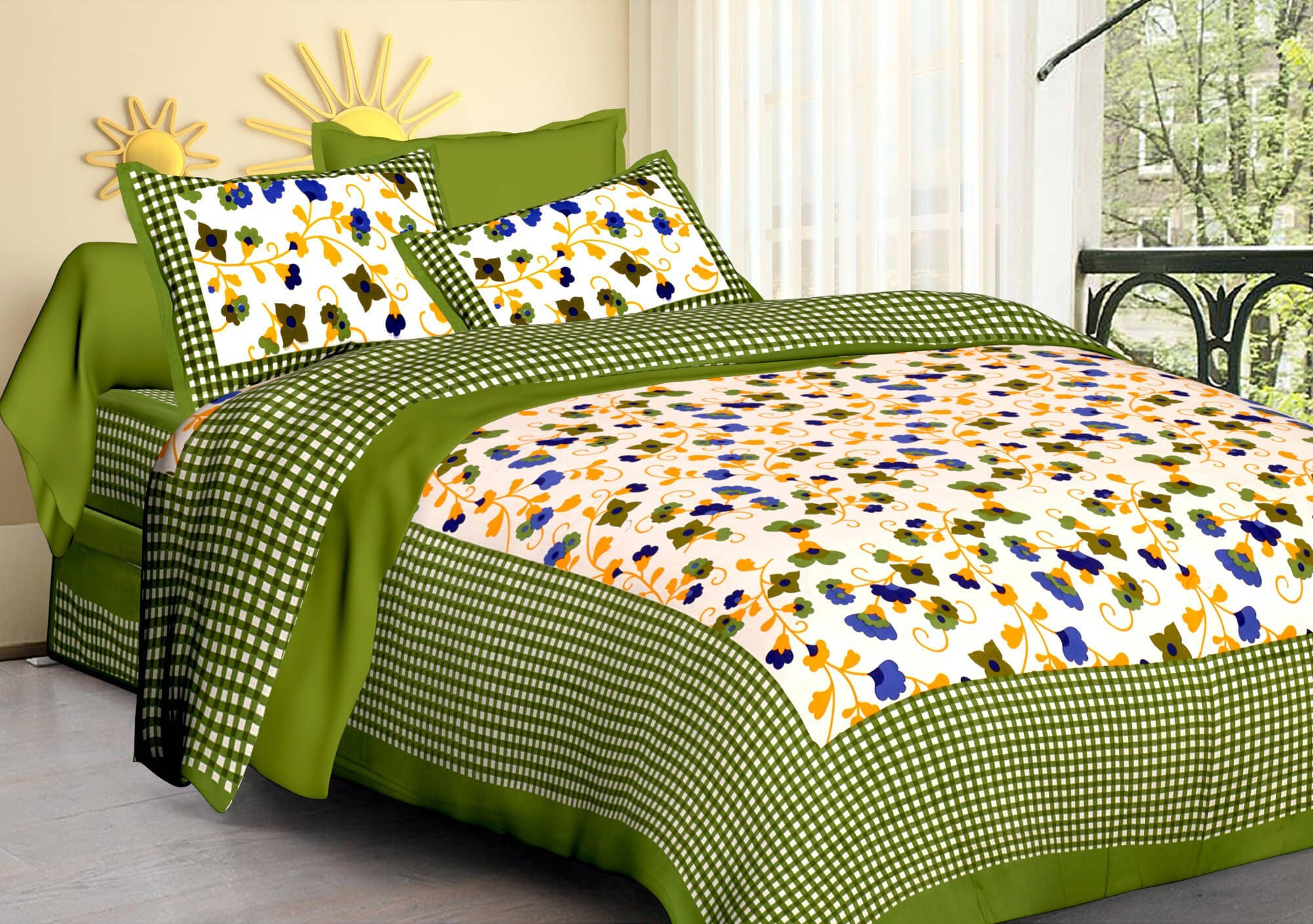 Navkaar Creation Cotton 1 Double Bedsheet with 2 Pillow Covers ( Green ) Navkaar Creation Cotton 1 Double Bedsheet with 2 Pillow Covers ( Green )