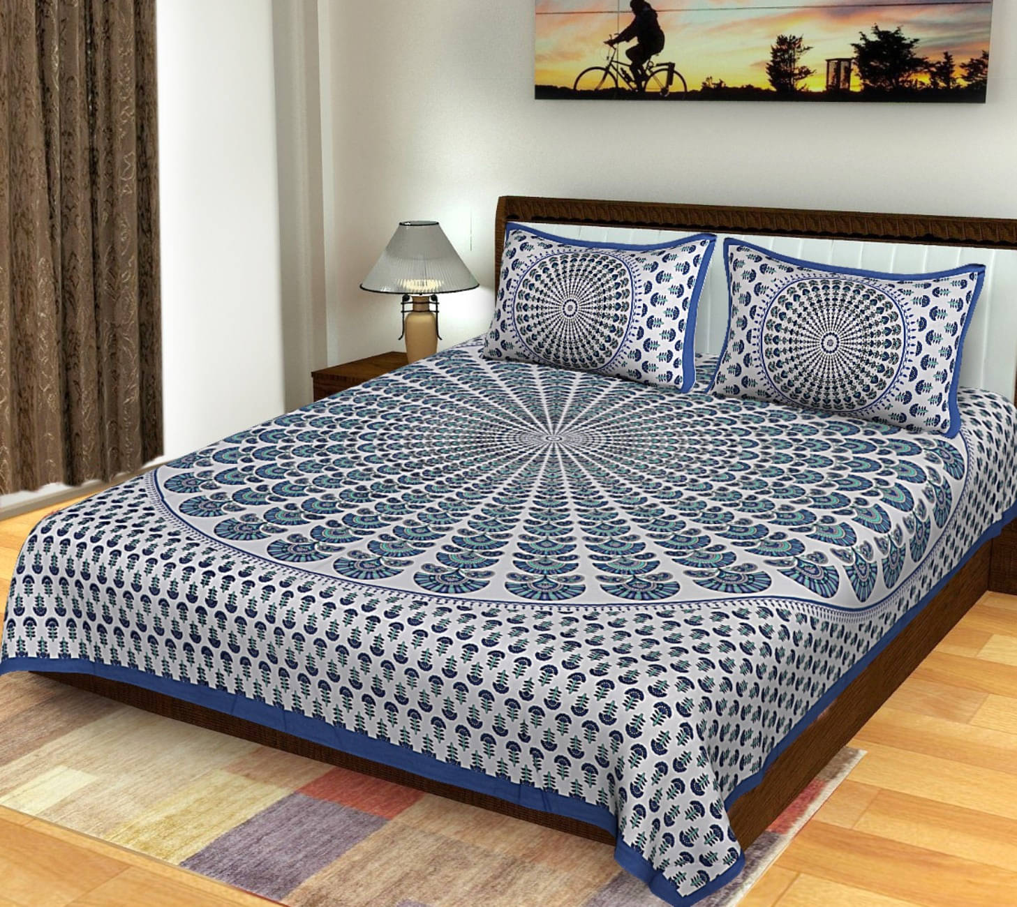     			Navkaar Creation Cotton 1 Double Bedsheet with 2 Pillow Covers ( Blue )