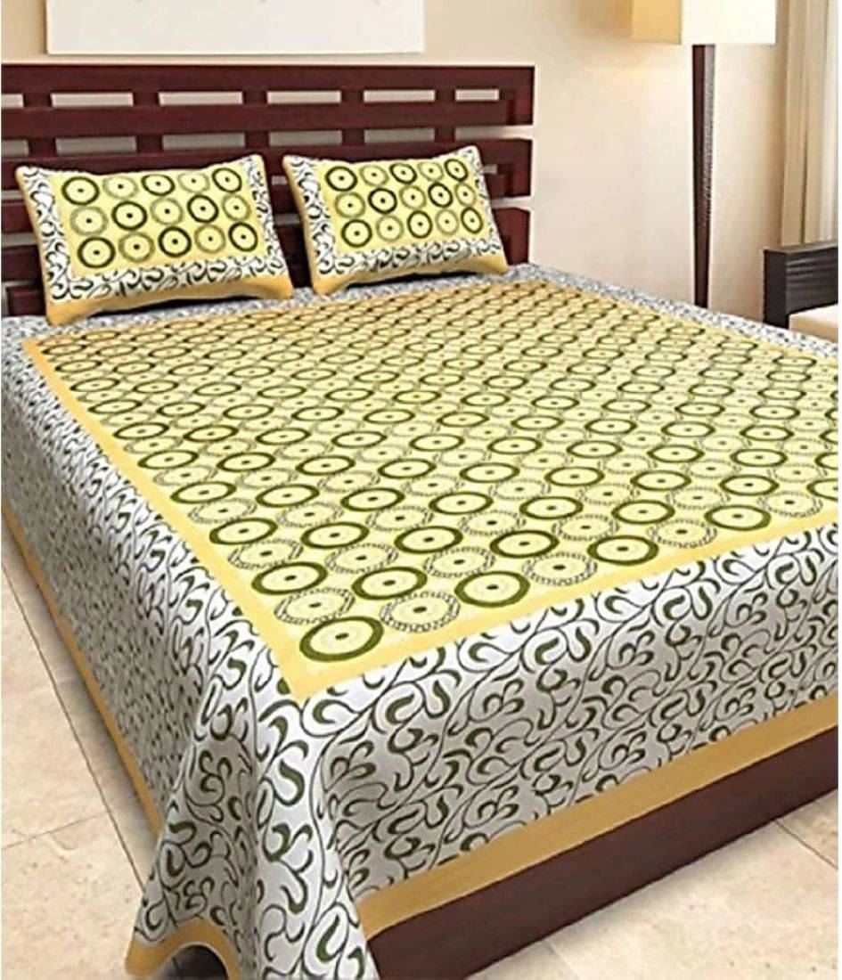     			Navkaar Creation Cotton 1 Double Bedsheet with 2 Pillow Covers ( Yellow )
