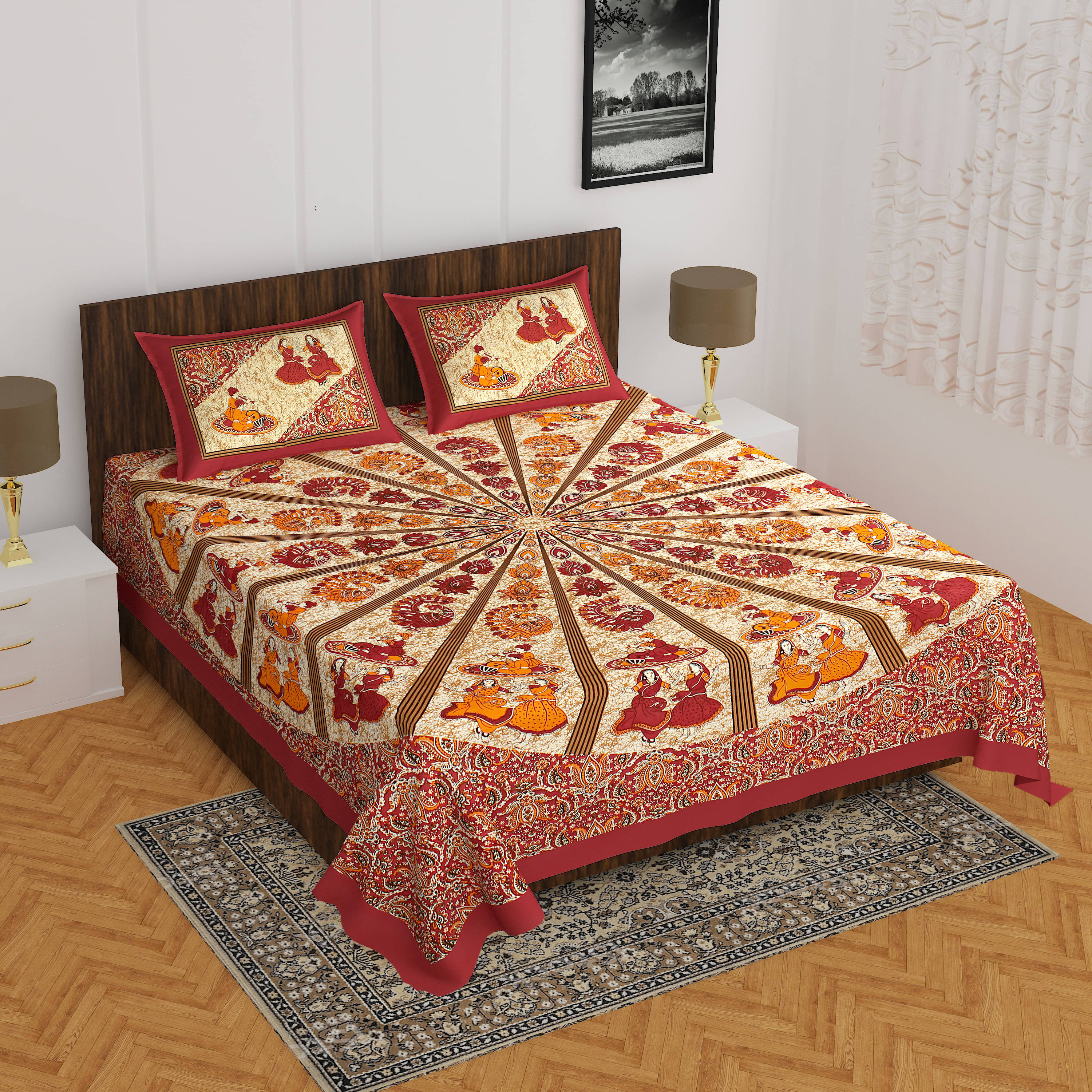     			Navkaar Creation Cotton 1 Double Bedsheet with 2 Pillow Covers ( Brown )