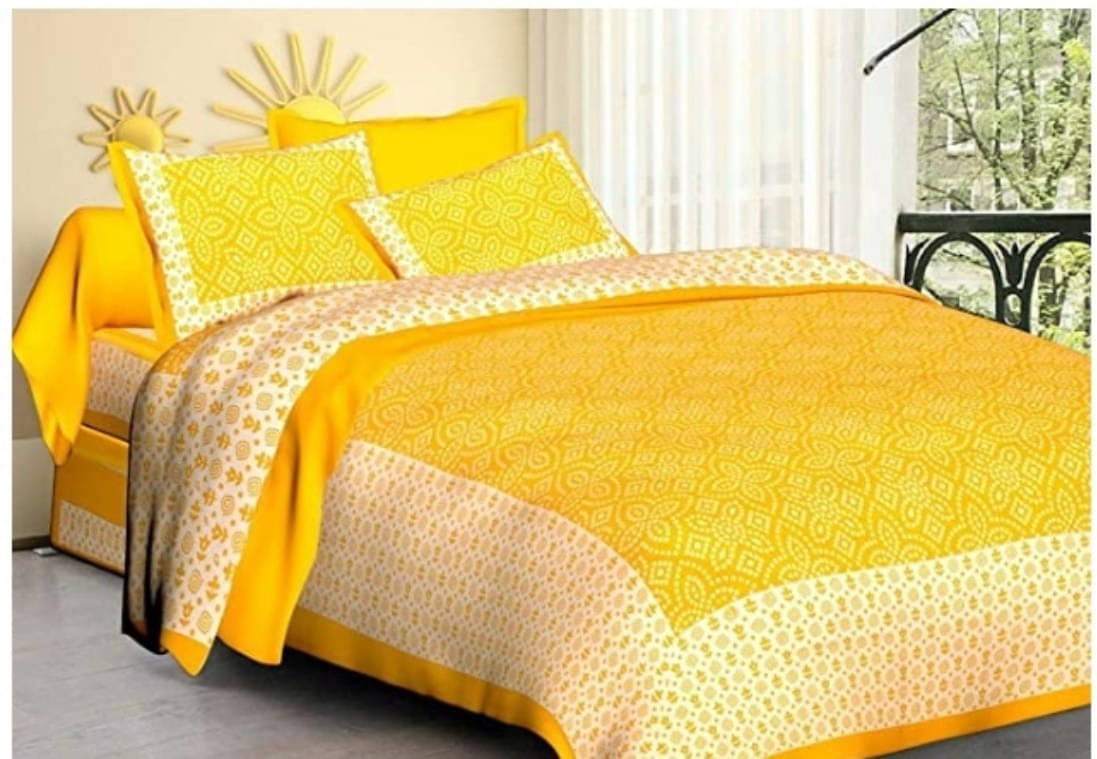 Navkaar Creation Cotton 1 Double Bedsheet with 2 Pillow Covers ( Yellow ) Navkaar Creation Cotton 1 Double Bedsheet with 2 Pillow Covers ( Yellow )