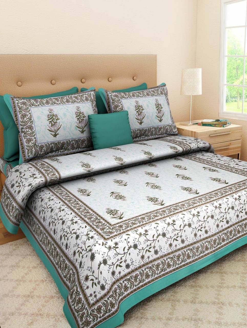 Navkaar Creation Cotton 1 Double Bedsheet with 2 Pillow Covers ( Green ) Navkaar Creation Cotton 1 Double Bedsheet with 2 Pillow Covers ( Green )
