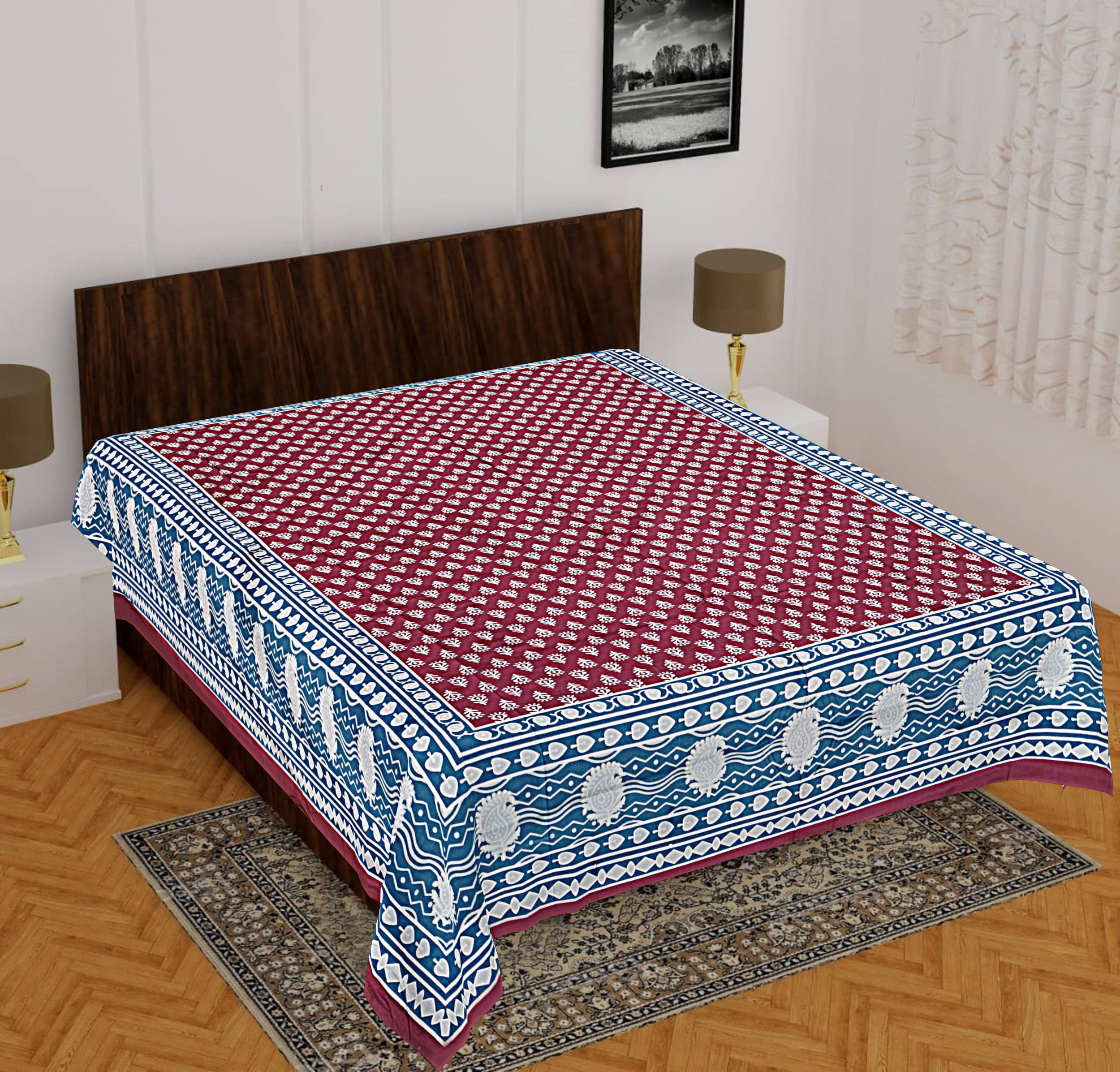     			Navkaar Creation Cotton 1 Double Bedsheet with 2 Pillow Covers ( Maroon )