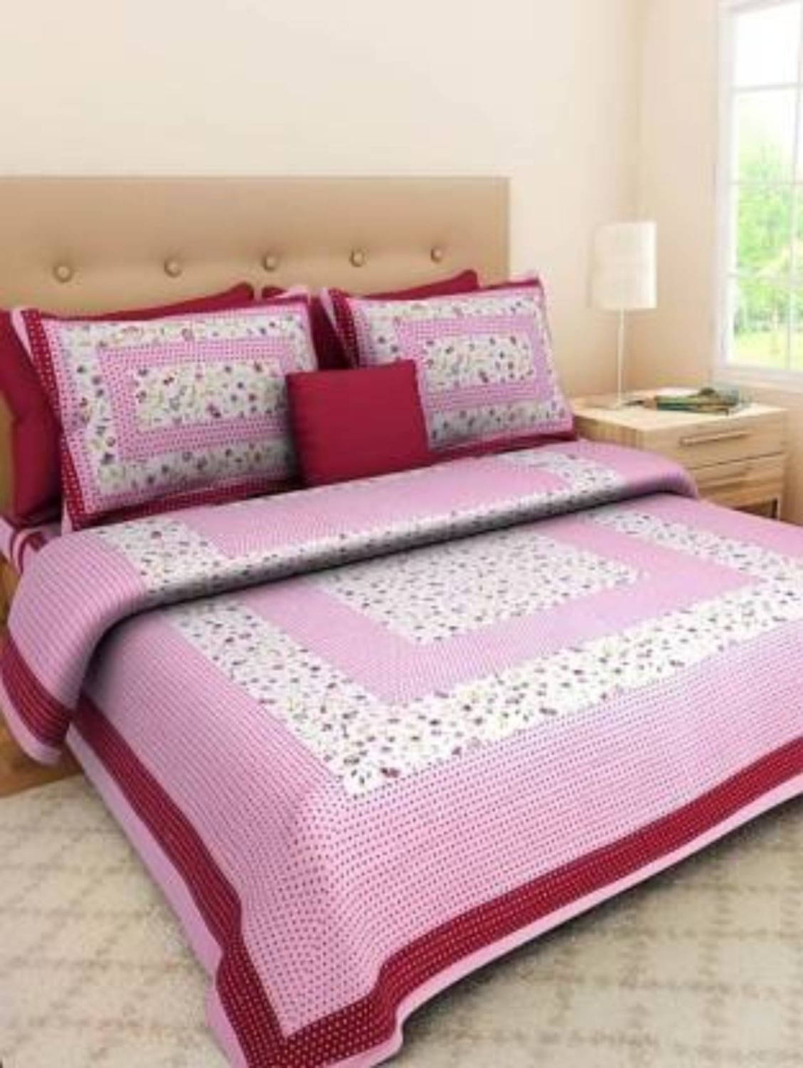    			Navkaar Creation Cotton 1 Double Bedsheet with 2 Pillow Covers ( Pink )