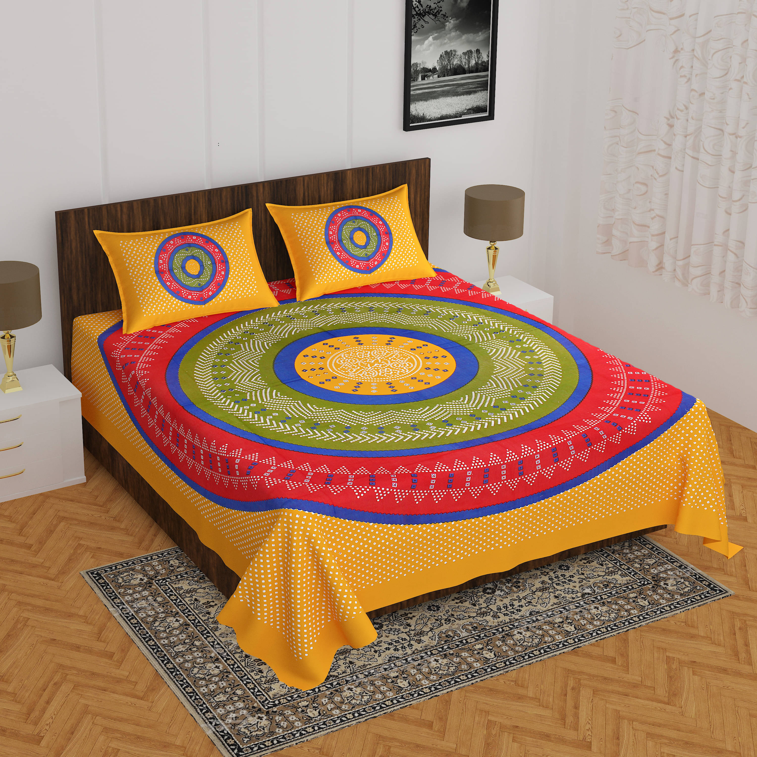 Navkaar Creation Cotton 1 Double Bedsheet with 2 Pillow Covers ( Yellow ) Navkaar Creation Cotton 1 Double Bedsheet with 2 Pillow Covers ( Yellow )
