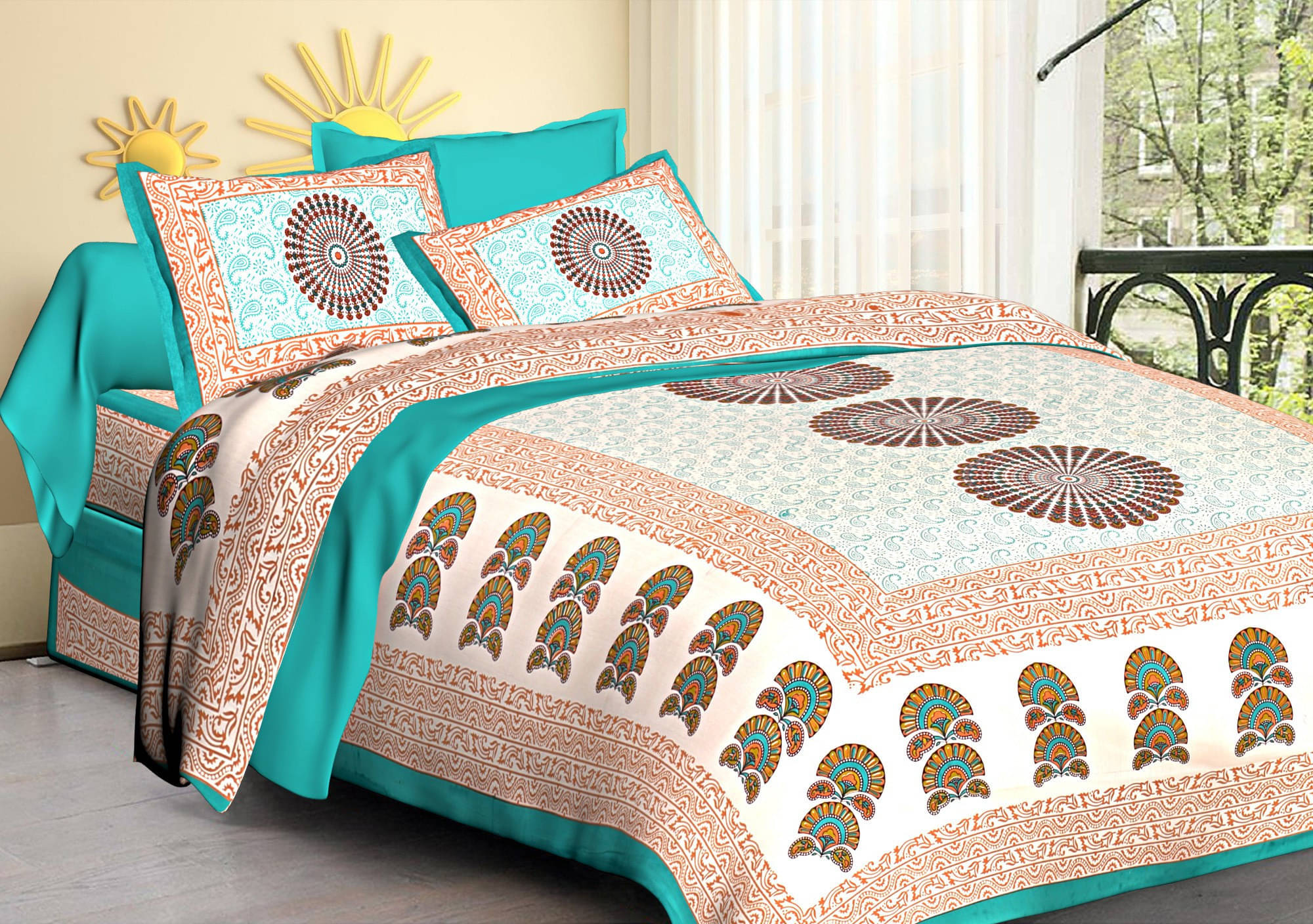     			Navkaar Creation Cotton 1 Double Bedsheet with 2 Pillow Covers ( Blue )