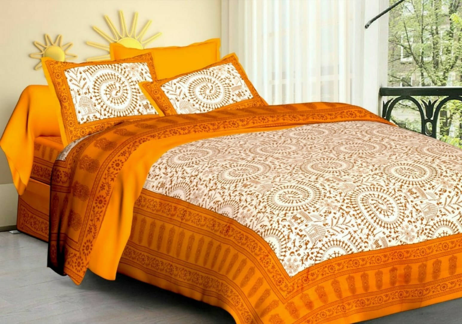     			Navkaar Creation Cotton 1 Double Bedsheet with 2 Pillow Covers ( Yellow )