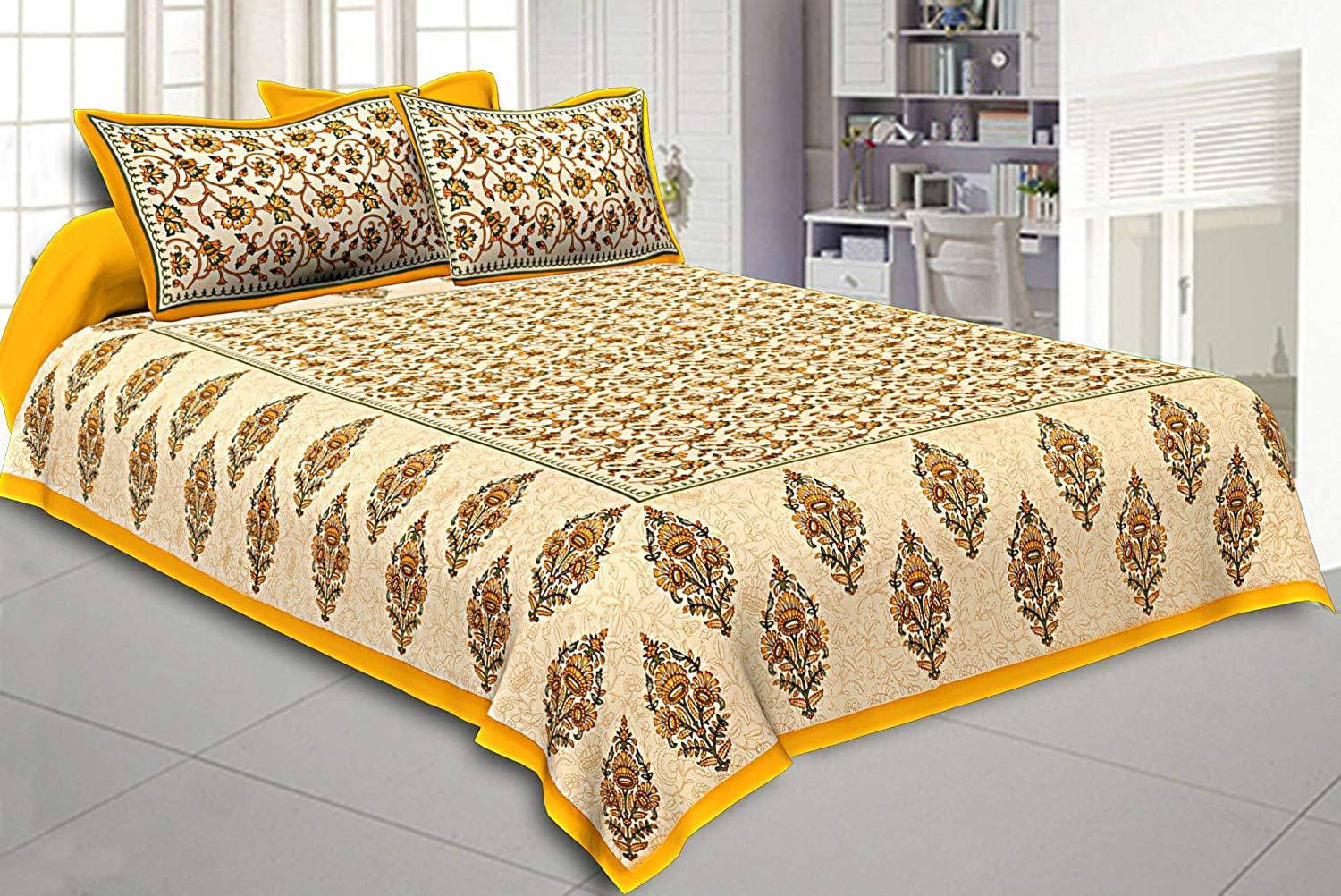 Navkaar Creation Cotton 1 Double Bedsheet with 2 Pillow Covers ( Yellow ) Navkaar Creation Cotton 1 Double Bedsheet with 2 Pillow Covers ( Yellow )