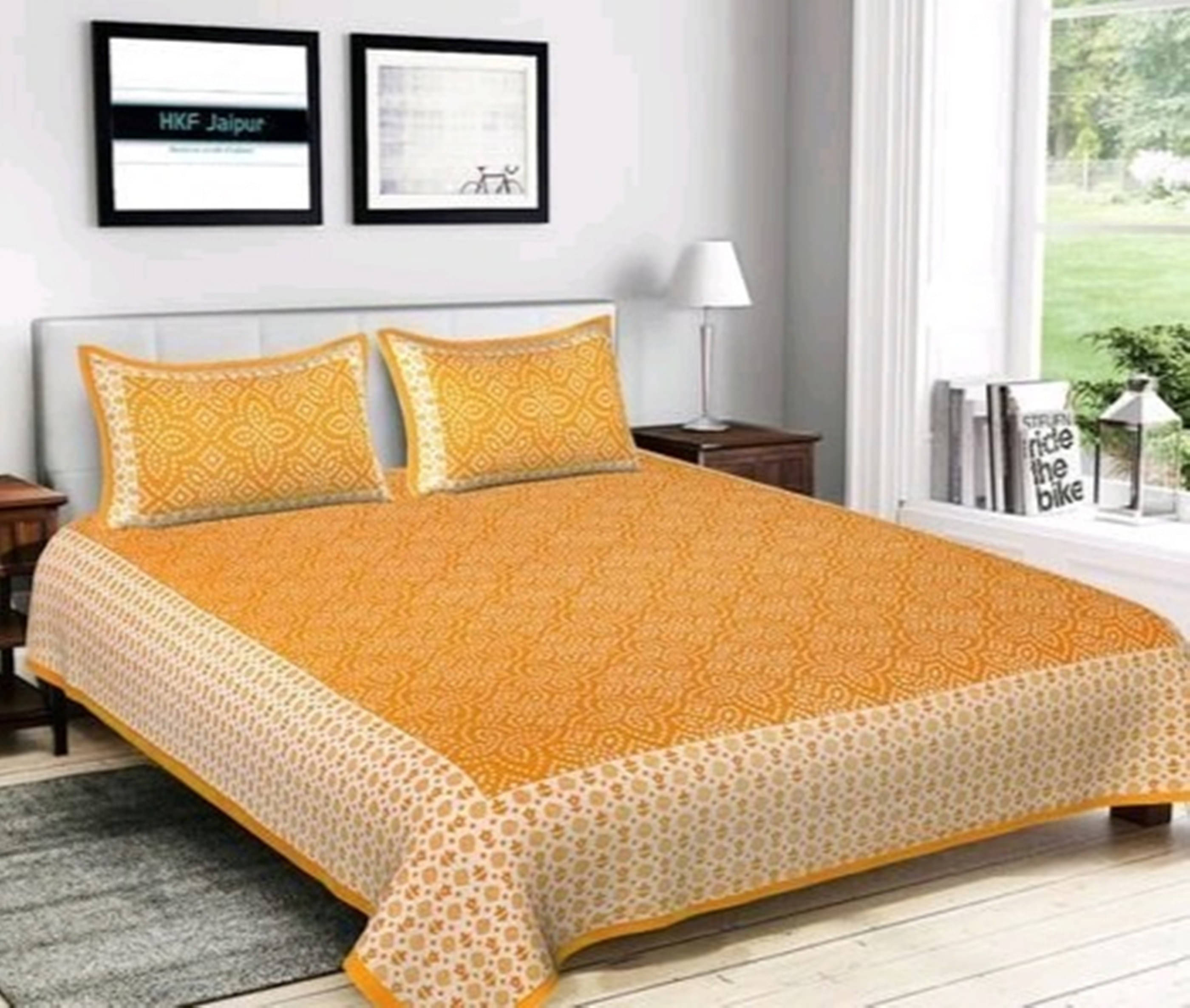 Navkaar Creation Cotton 1 Double Bedsheet with 2 Pillow Covers ( Yellow ) Navkaar Creation Cotton 1 Double Bedsheet with 2 Pillow Covers ( Yellow )
