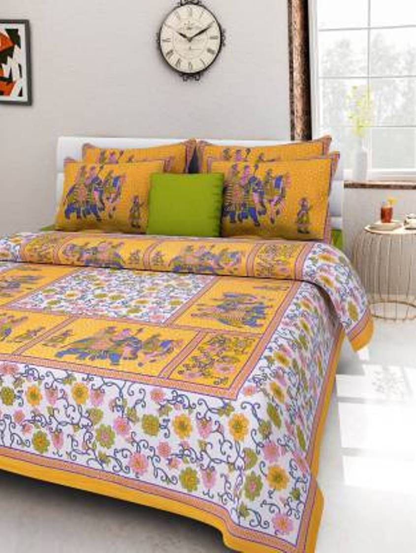 Navkaar Creation Cotton 1 Double Bedsheet with 2 Pillow Covers ( Yellow ) Navkaar Creation Cotton 1 Double Bedsheet with 2 Pillow Covers ( Yellow )