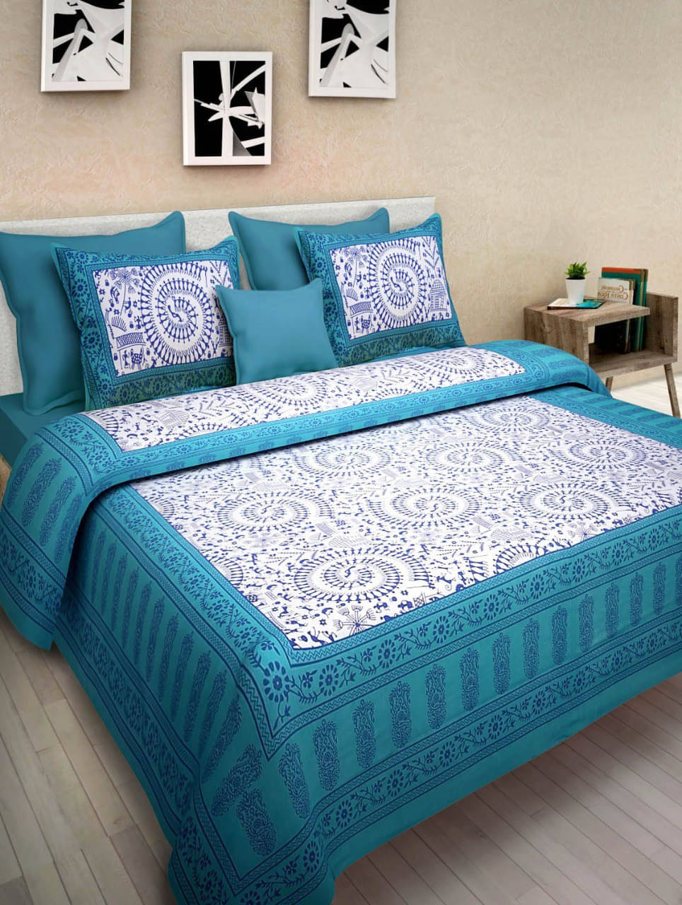 Navkaar Creation Cotton 1 Double Bedsheet with 2 Pillow Covers ( Blue ) Navkaar Creation Cotton 1 Double Bedsheet with 2 Pillow Covers ( Blue )