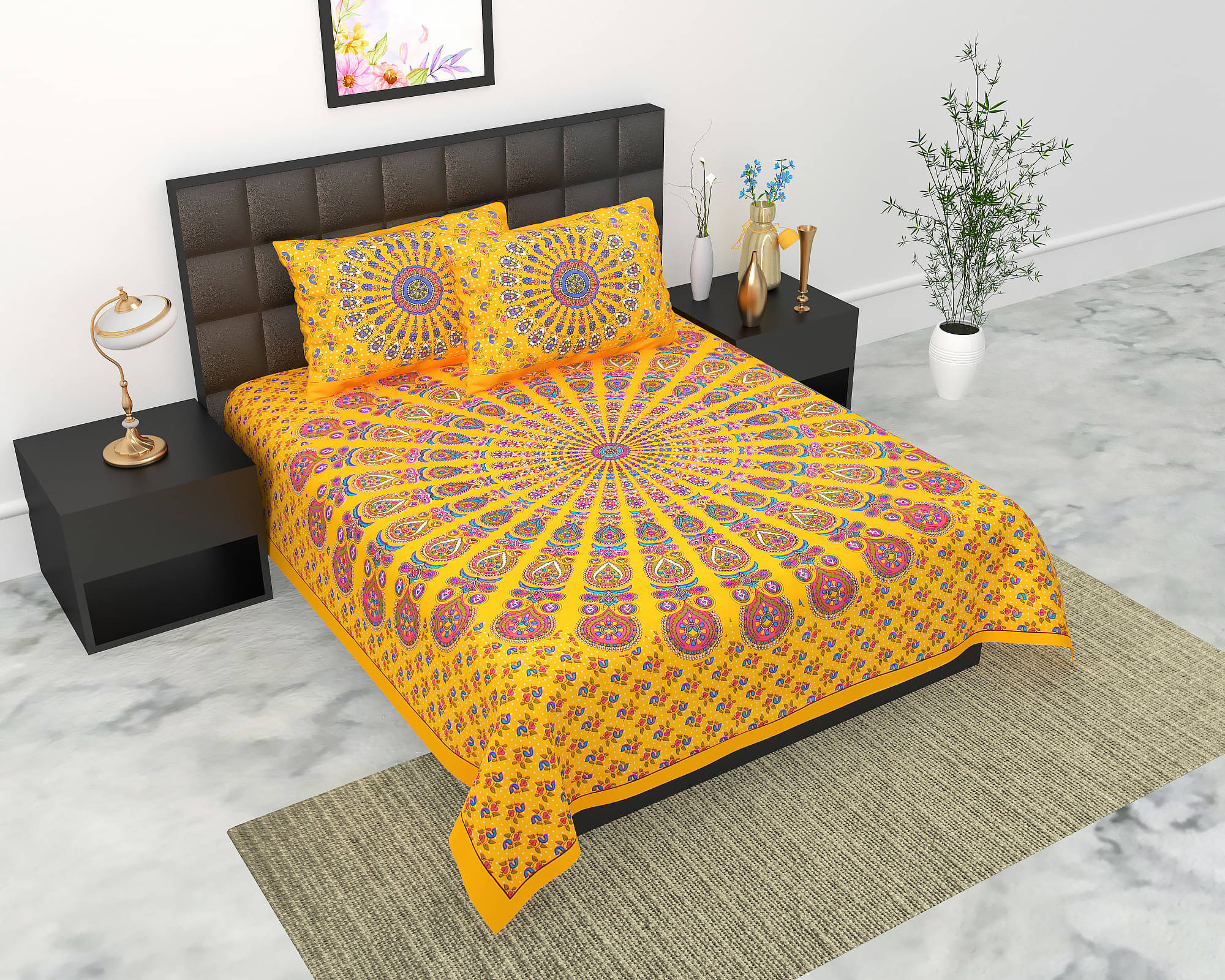 Navkaar Creation Cotton 1 Double Bedsheet with 2 Pillow Covers ( Yellow ) Navkaar Creation Cotton 1 Double Bedsheet with 2 Pillow Covers ( Yellow )