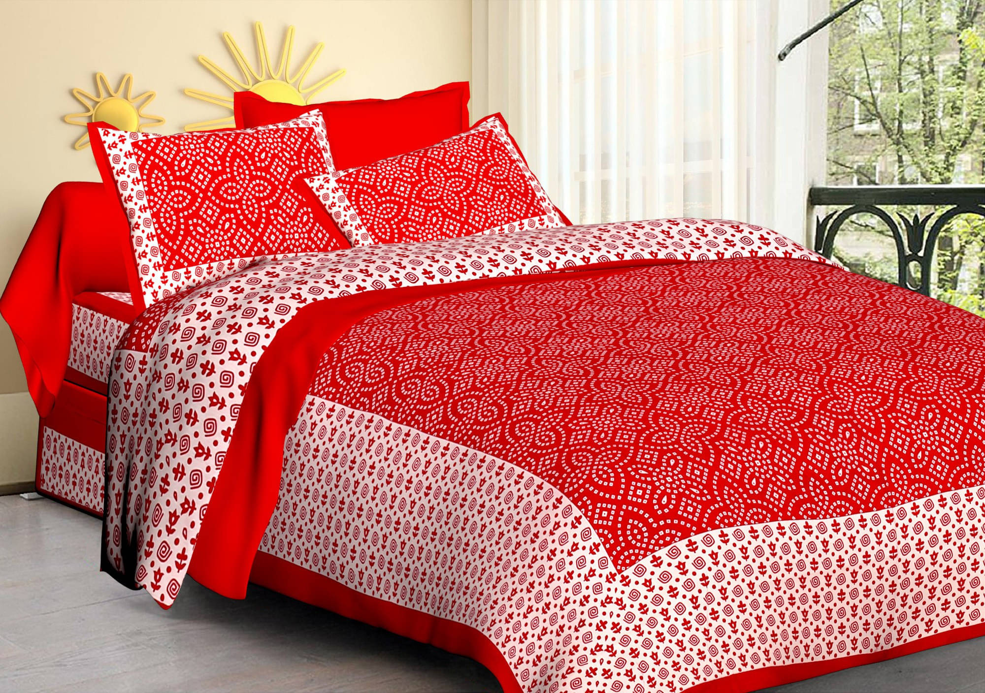 Navkaar Creation Cotton 1 Double Bedsheet with 2 Pillow Covers ( Red ) Navkaar Creation Cotton 1 Double Bedsheet with 2 Pillow Covers ( Red )