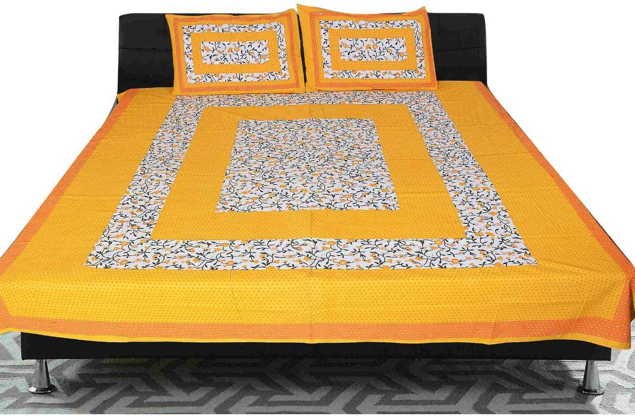     			Navkaar Creation Cotton 1 Double Bedsheet with 2 Pillow Covers ( Yellow )